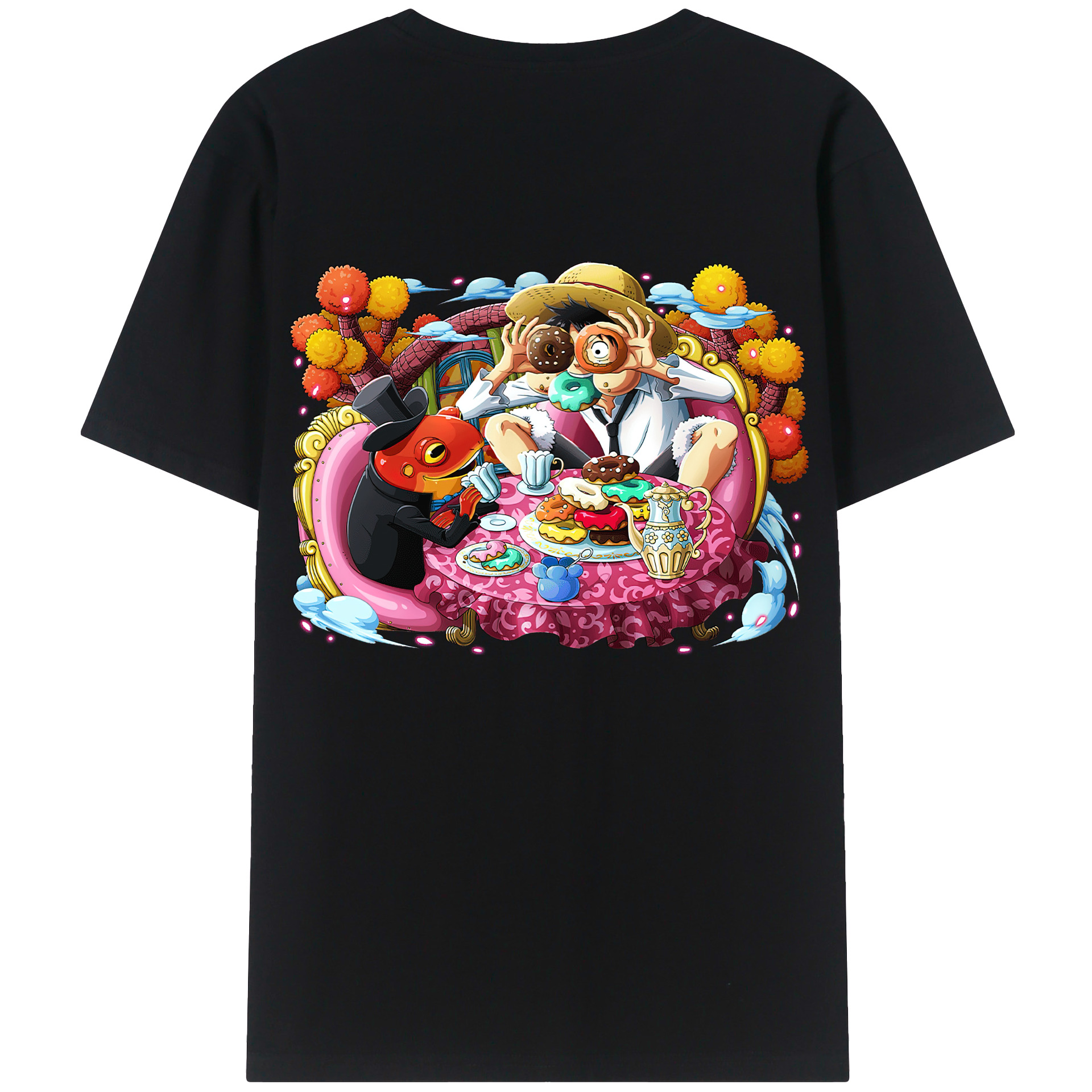 ワンピース モンキー・D・ルフィ ONE PIECE Monkey D. Luffy 綿100％ メンズ半袖Tシャツ（バックプリント） 通気性