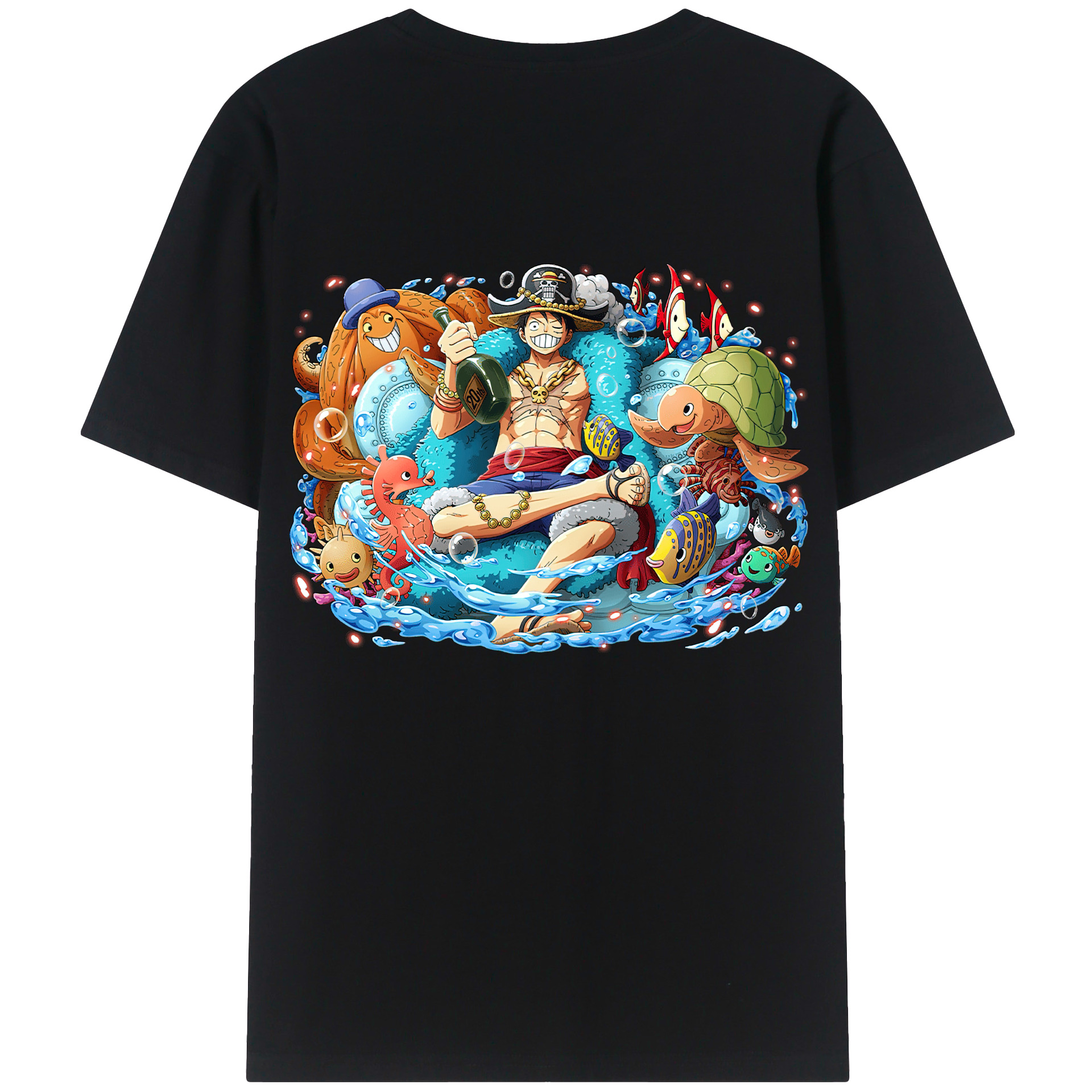 ワンピース モンキー・D・ルフィ ONE PIECE Monkey D. Luffy 綿100％ メンズ半袖Tシャツ（バックプリント） 通気性