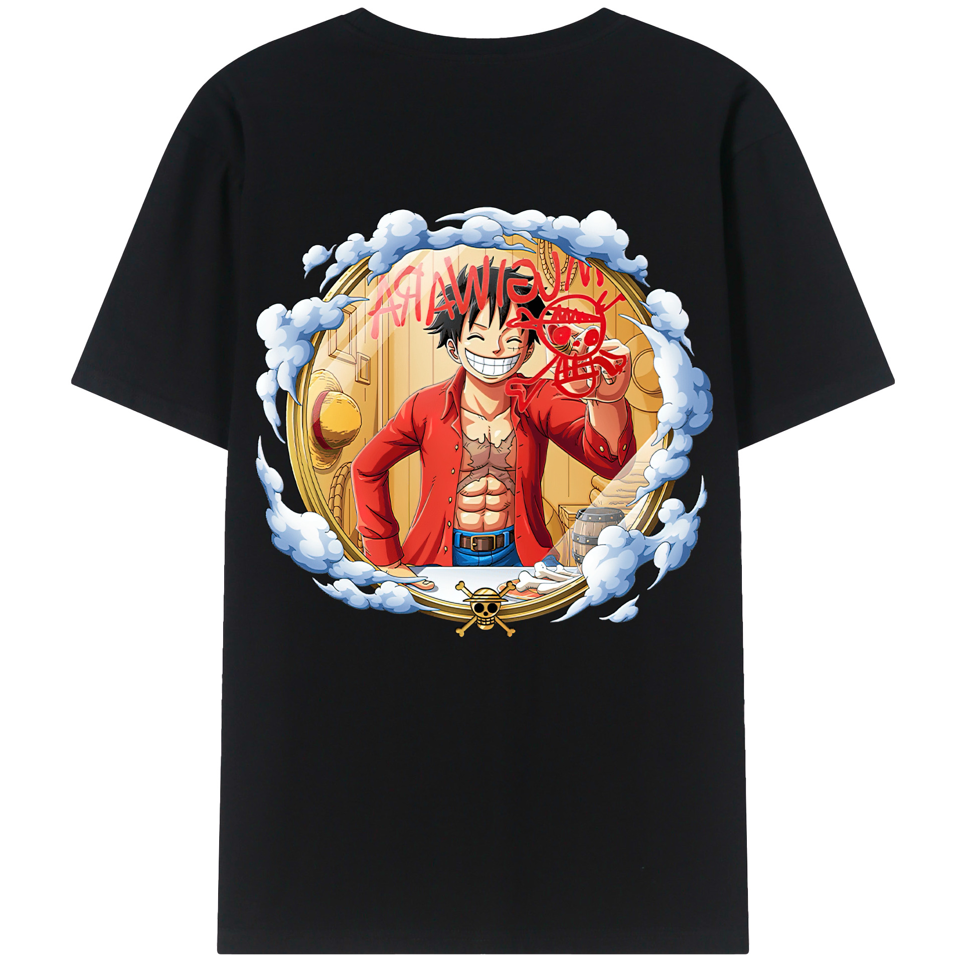 ワンピース モンキー・D・ルフィ ONE PIECE Monkey D. Luffy 綿100％ メンズ半袖Tシャツ（バックプリント） 通気性