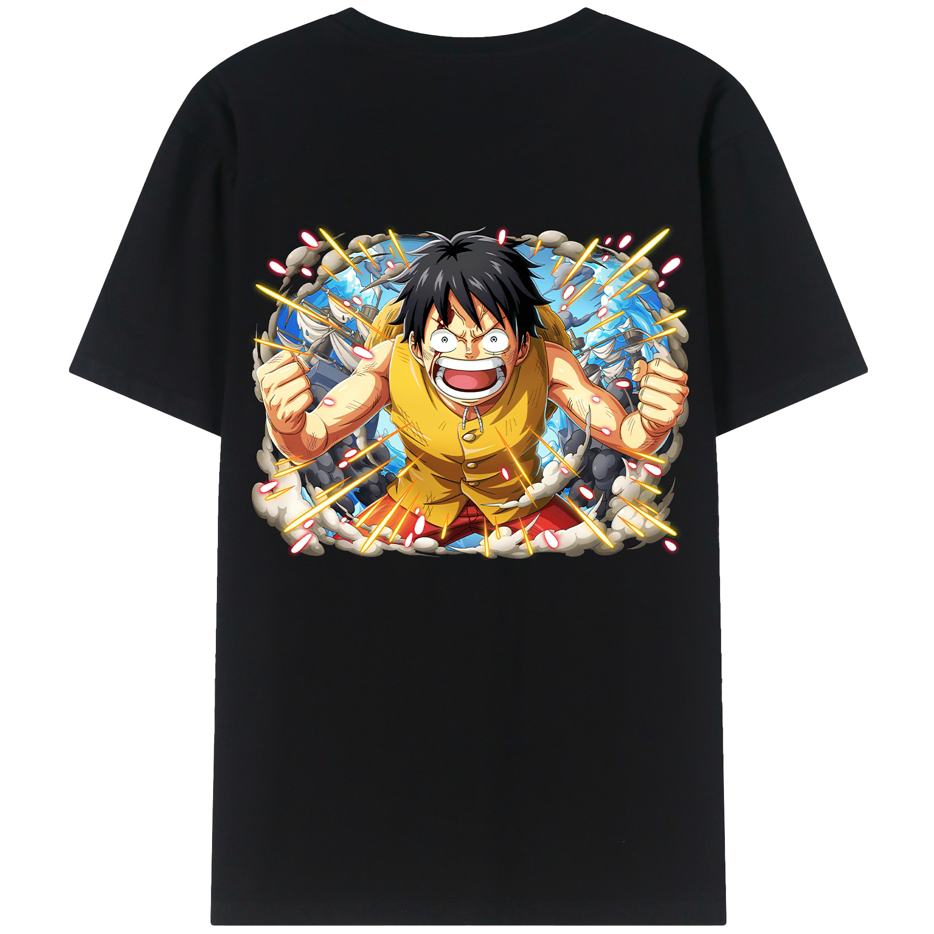 ワンピース モンキー・D・ルフィ ONE PIECE Monkey D. Luffy 綿100％ メンズ半袖Tシャツ（バックプリント） 通気性