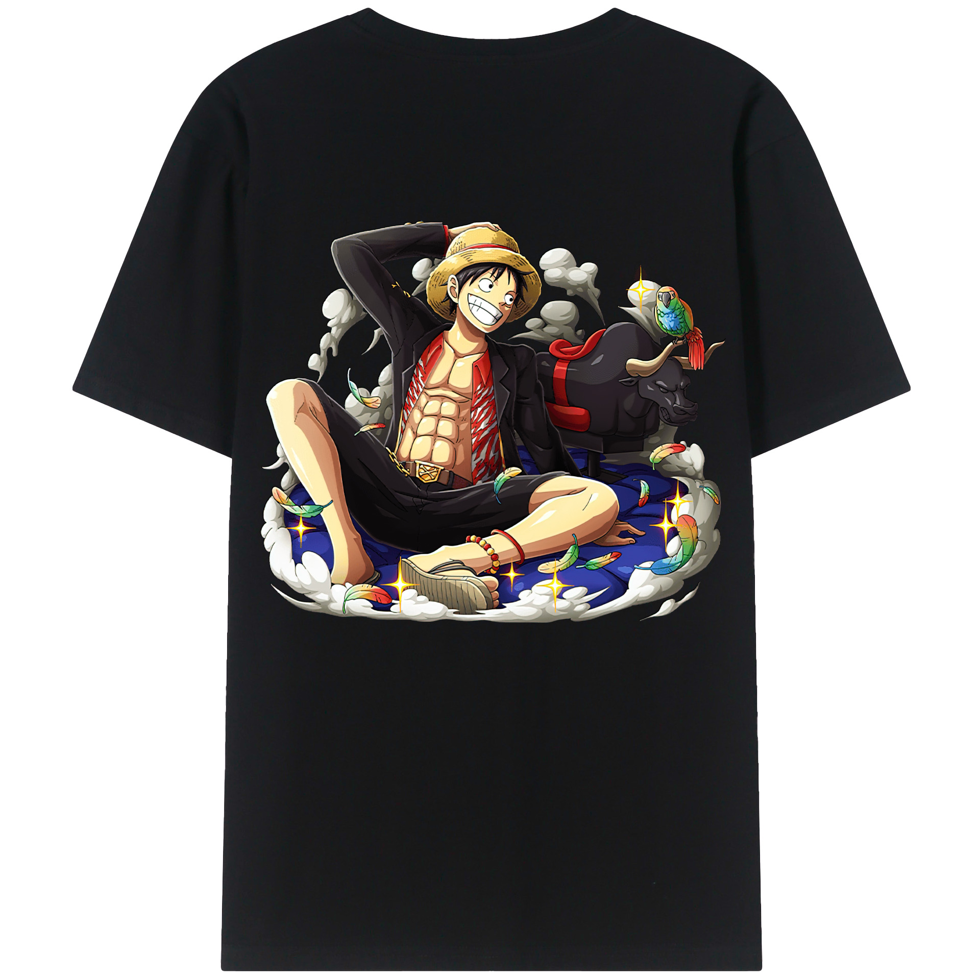 ワンピース モンキー・D・ルフィ ONE PIECE Monkey D. Luffy 綿100％ メンズ半袖Tシャツ（バックプリント） 通気性