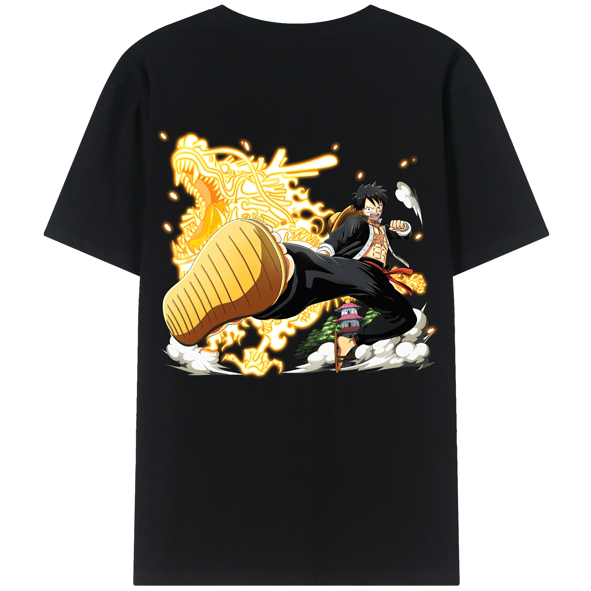 ワンピース モンキー・D・ルフィ ONE PIECE Monkey D. Luffy 綿100％ メンズ半袖Tシャツ（バックプリント） 通気性