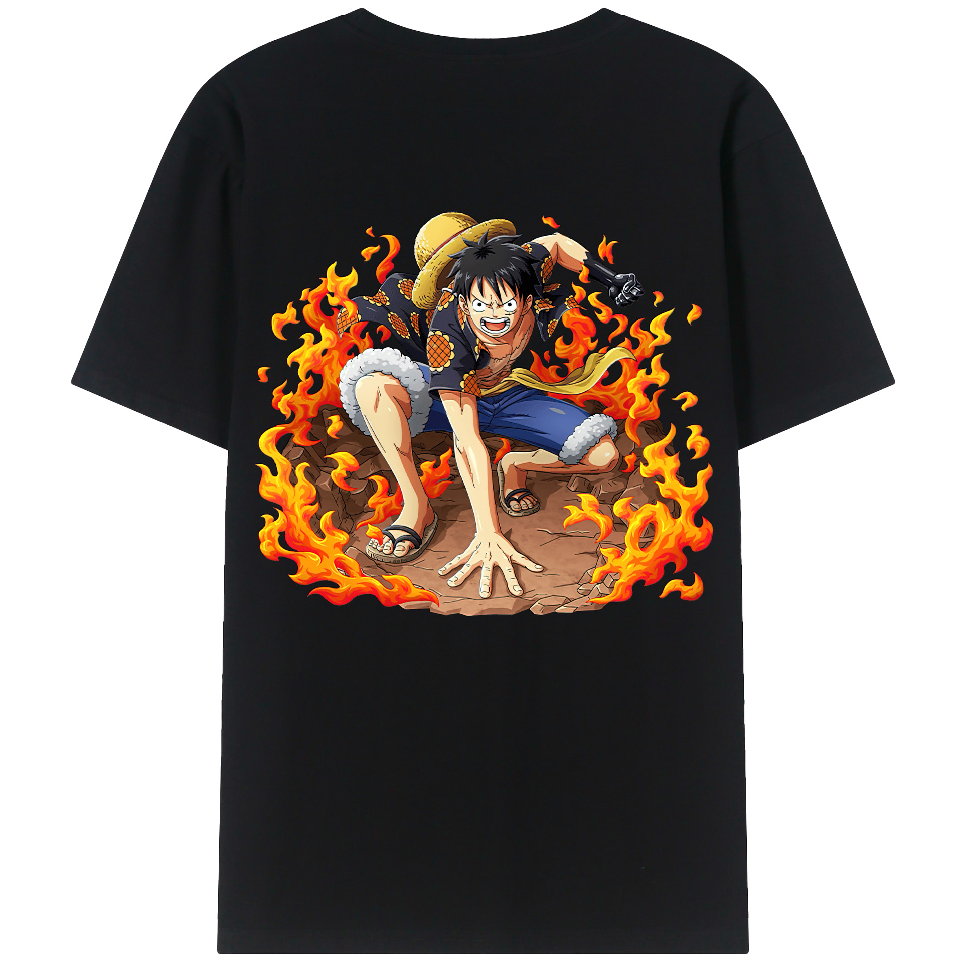 ワンピース モンキー・D・ルフィ ONE PIECE Monkey D. Luffy 綿100％ メンズ半袖Tシャツ（バックプリント） 通気性