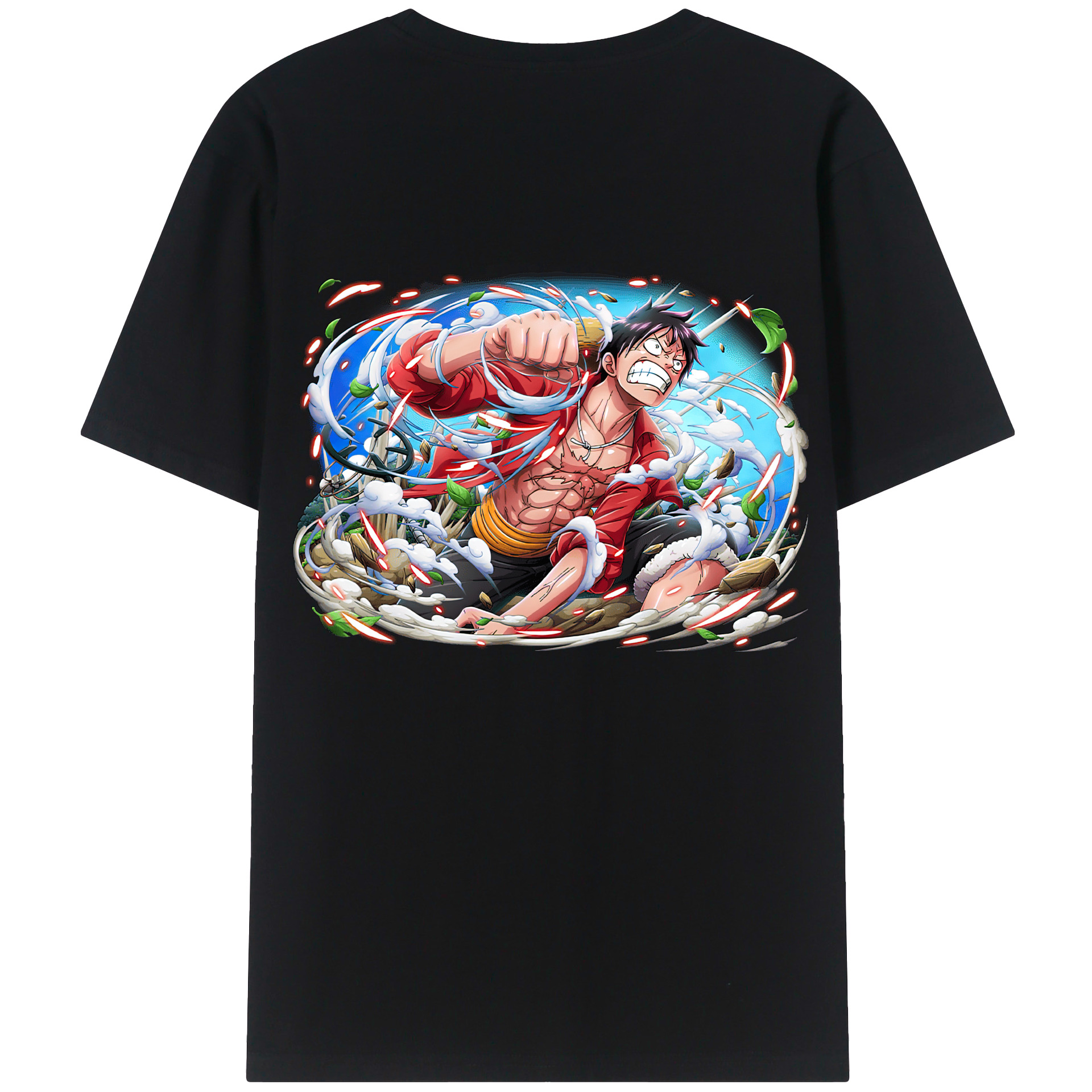 ワンピース モンキー・D・ルフィ ONE PIECE Monkey D. Luffy 綿100％ メンズ半袖Tシャツ（バックプリント） 通気性
