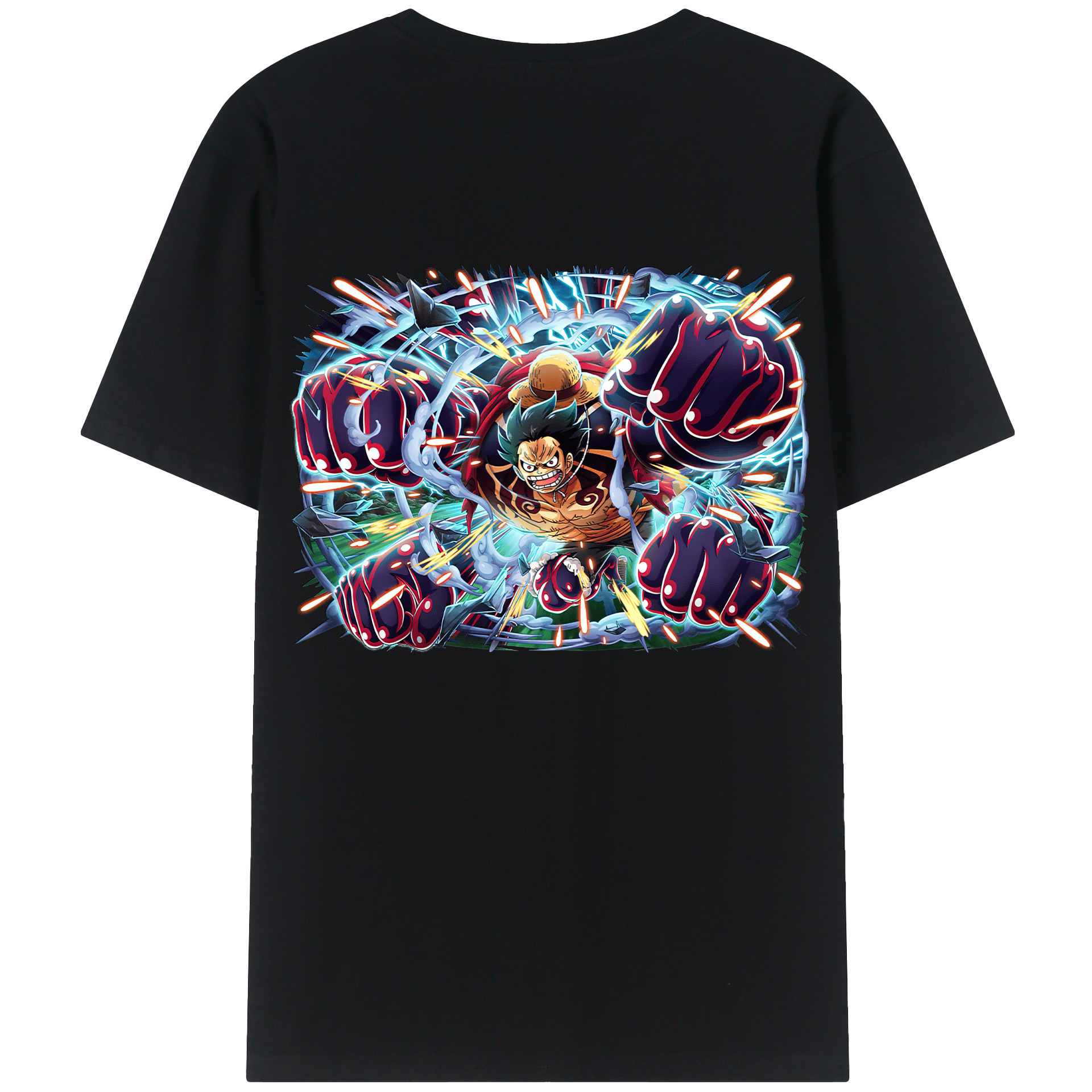 ワンピース モンキー・D・ルフィ ONE PIECE Monkey D. Luffy 綿100％ メンズ半袖Tシャツ（バックプリント） 通気性