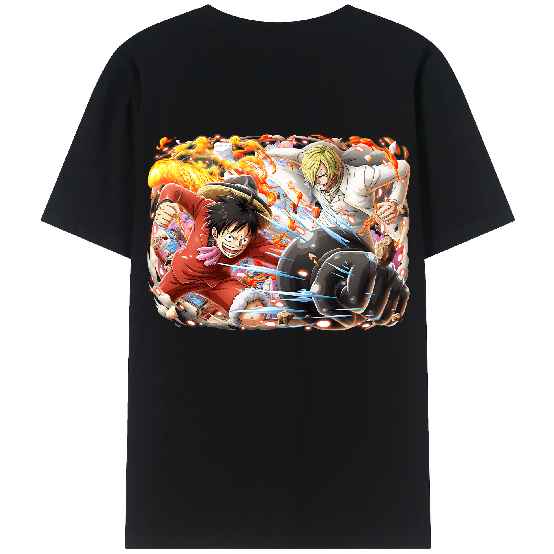 ワンピース モンキー・D・ルフィ ONE PIECE Monkey D. Luffy 綿100％ メンズ半袖Tシャツ（バックプリント） 通気性