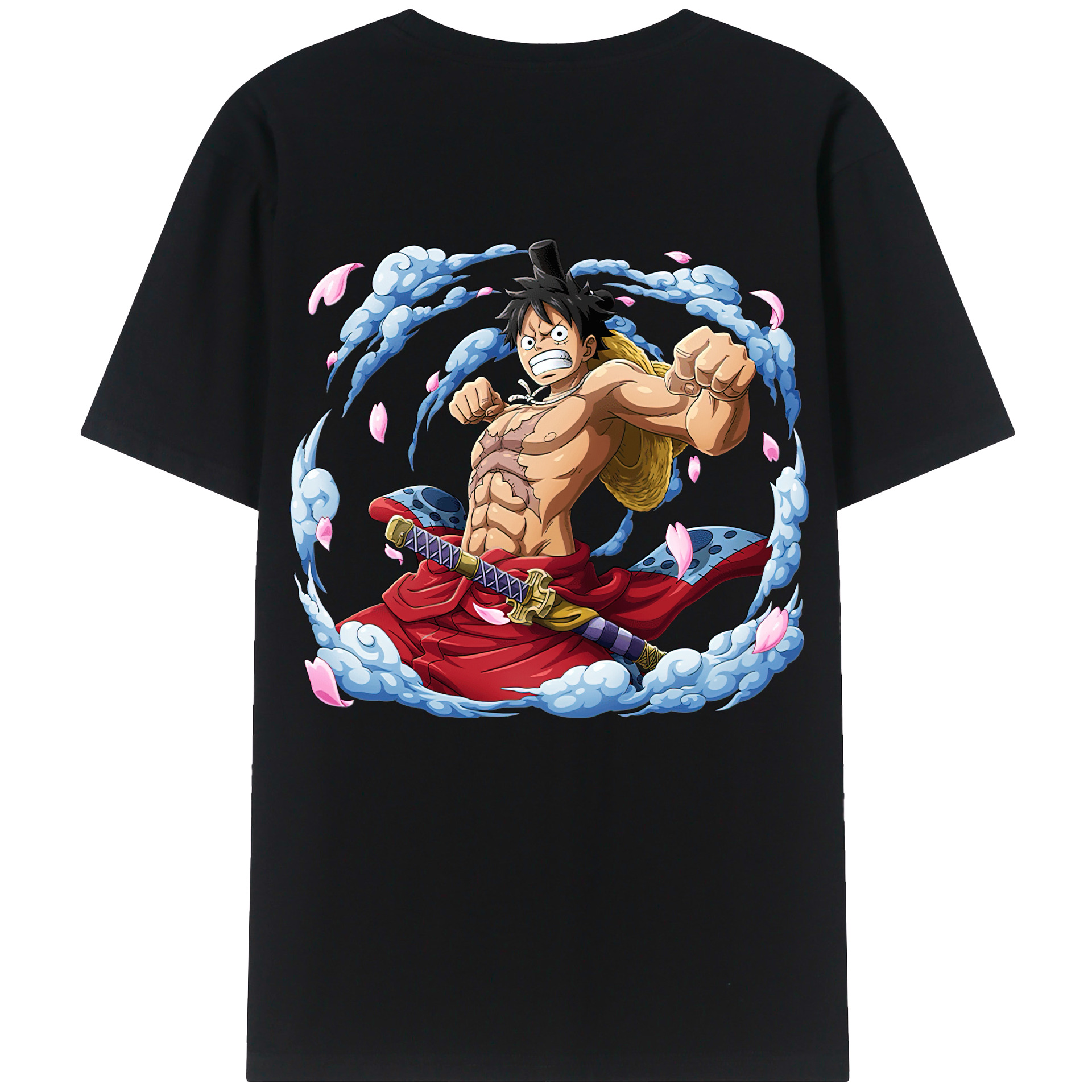 ワンピース モンキー・D・ルフィ ONE PIECE Monkey D. Luffy 綿100％ メンズ半袖Tシャツ（バックプリント） 通気性