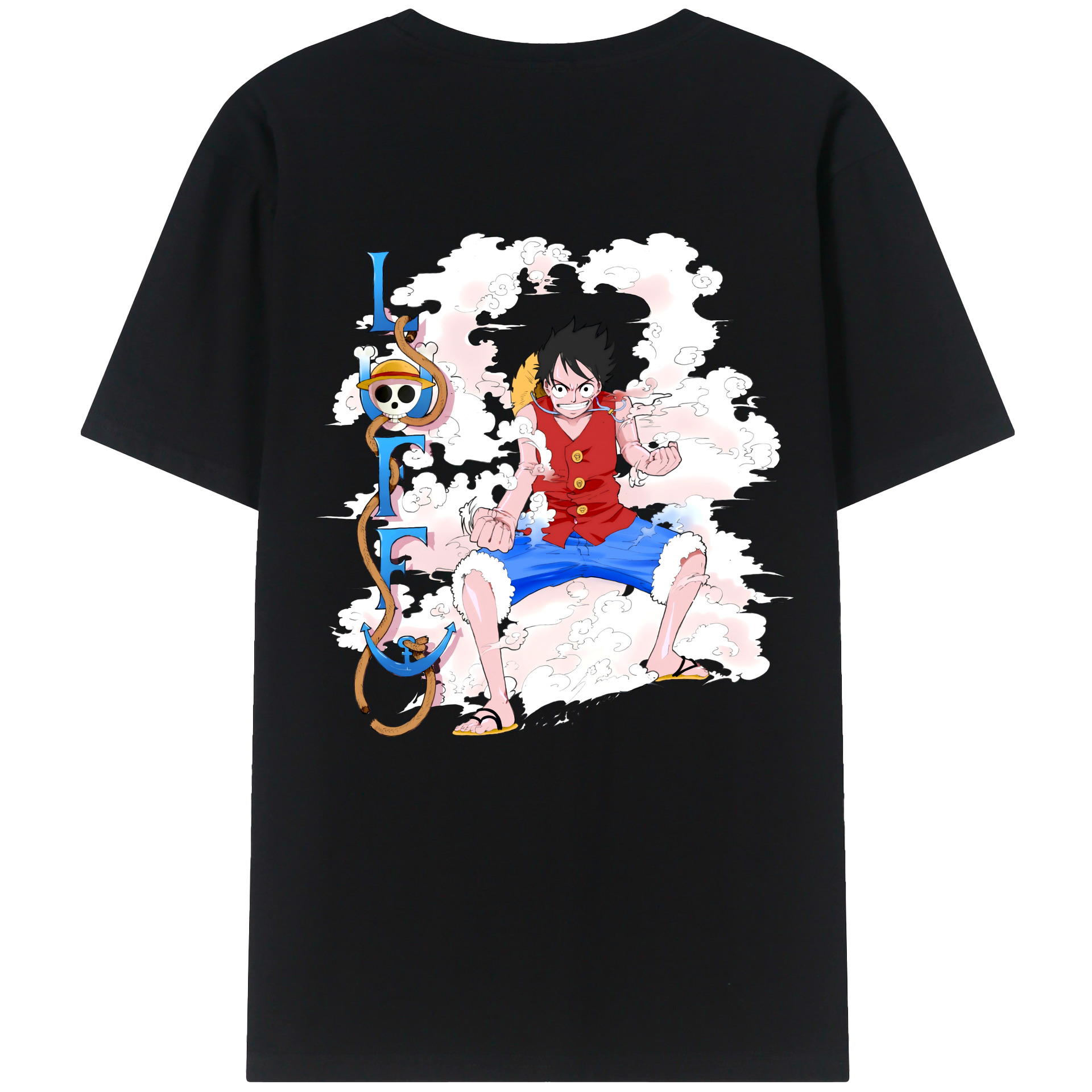 ワンピース モンキー・D・ルフィ ONE PIECE Monkey D. Luffy 綿100％ メンズ半袖Tシャツ（バックプリント） 通気性