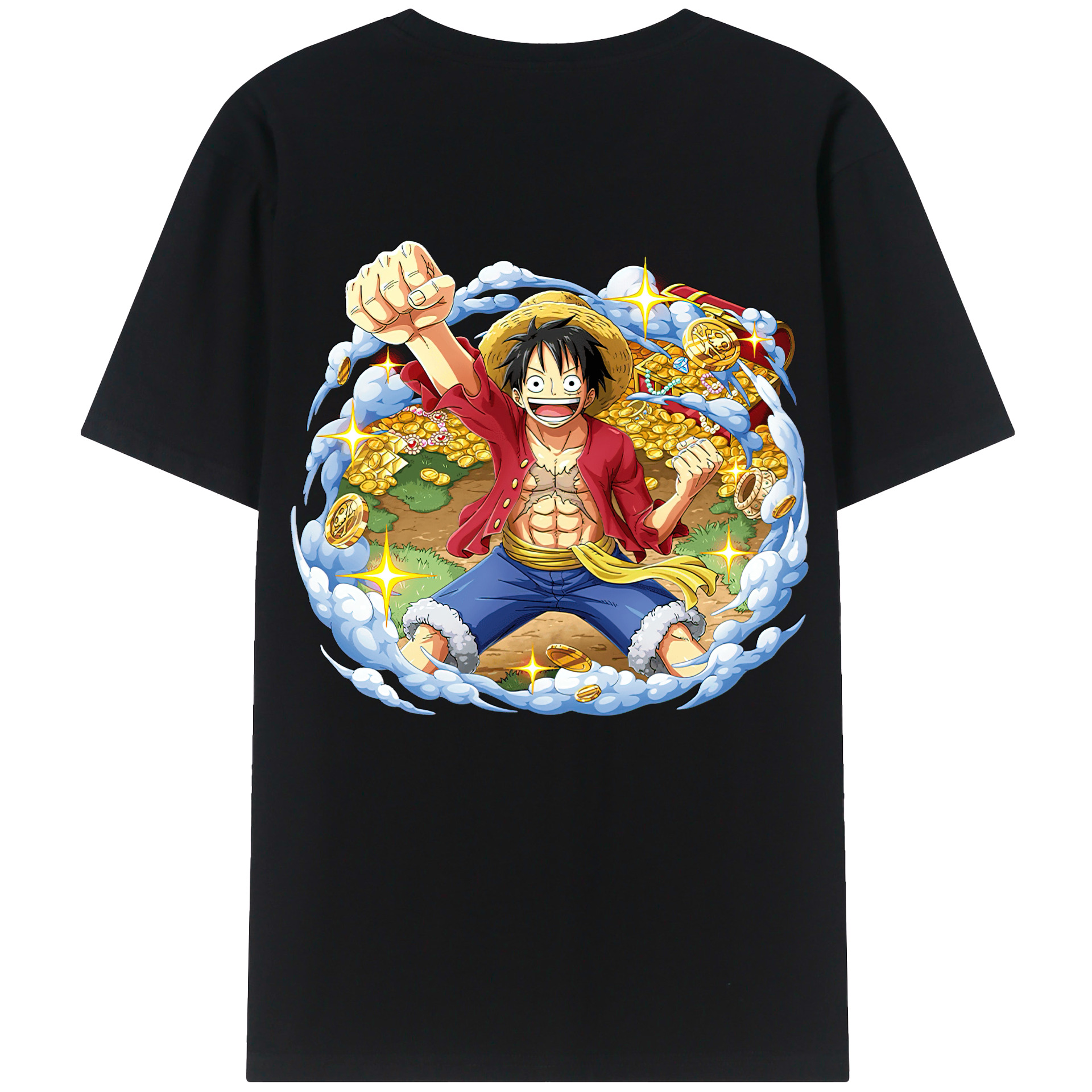 ワンピース モンキー・D・ルフィ ONE PIECE Monkey D. Luffy 綿100％ メンズ半袖Tシャツ（バックプリント） 通気性