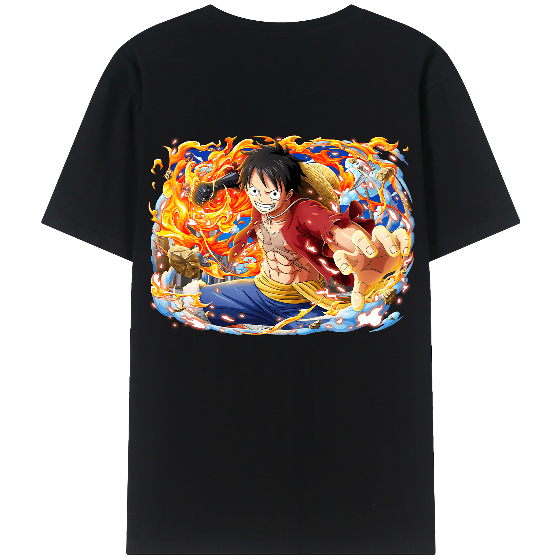 ワンピース モンキー・D・ルフィ ONE PIECE Monkey D. Luffy 綿100％ メンズ半袖Tシャツ（バックプリント） 通気性