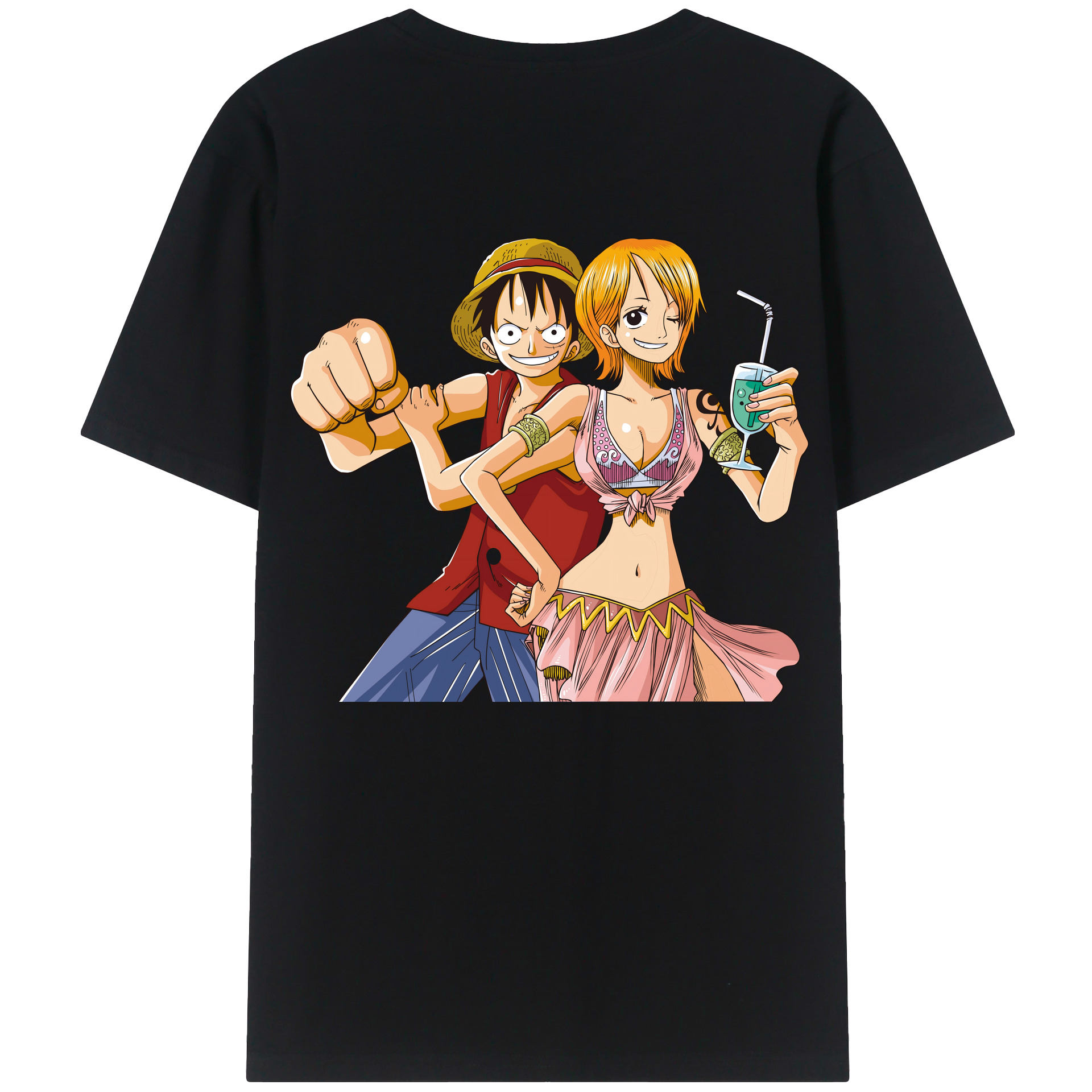 ワンピース モンキー・D・ルフィ ONE PIECE Monkey D. Luffy 綿100％ メンズ半袖Tシャツ（バックプリント） 通気性