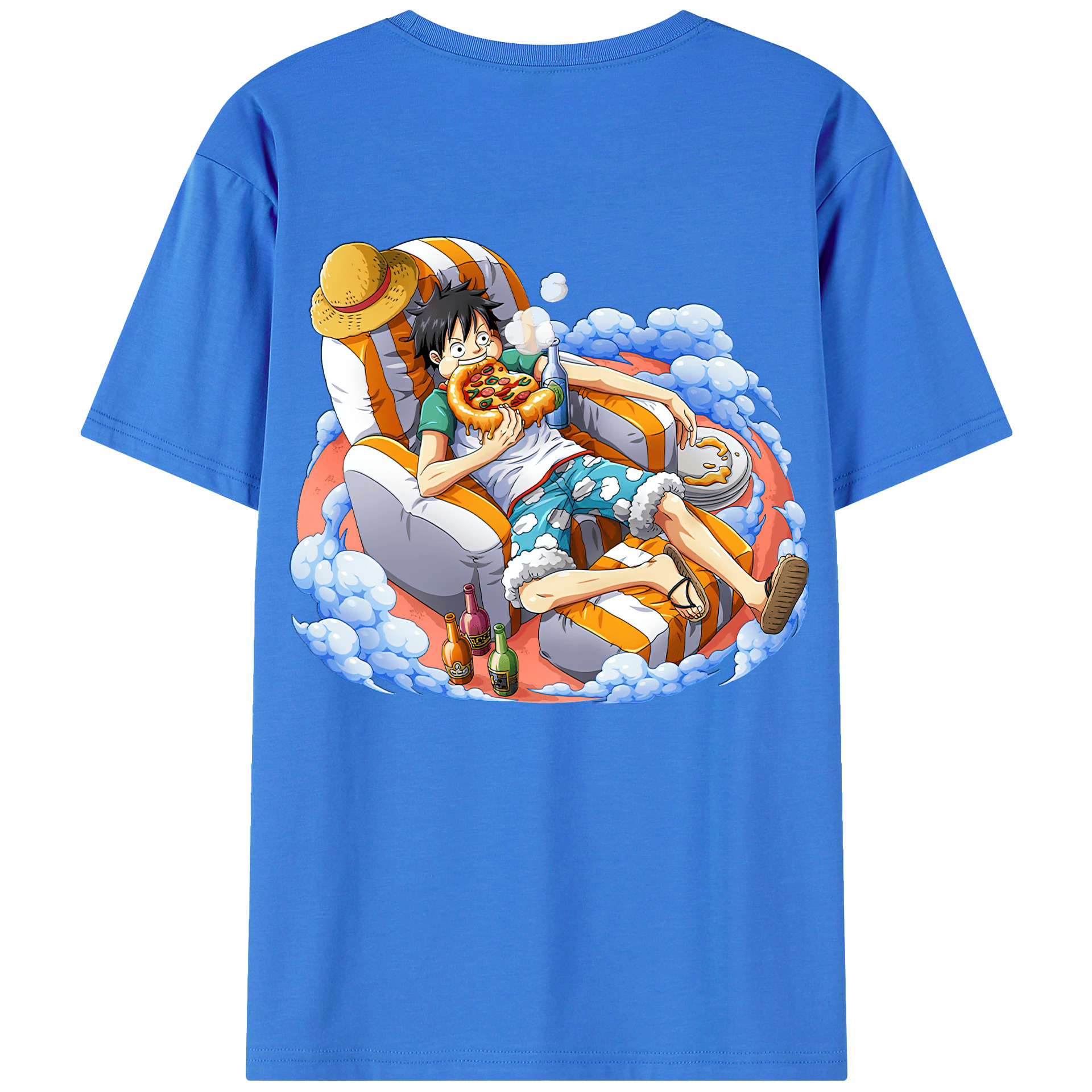 ワンピース モンキー・D・ルフィ ONE PIECE Monkey D. Luffy 綿100％ メンズ半袖Tシャツ（バックプリント） 通気性