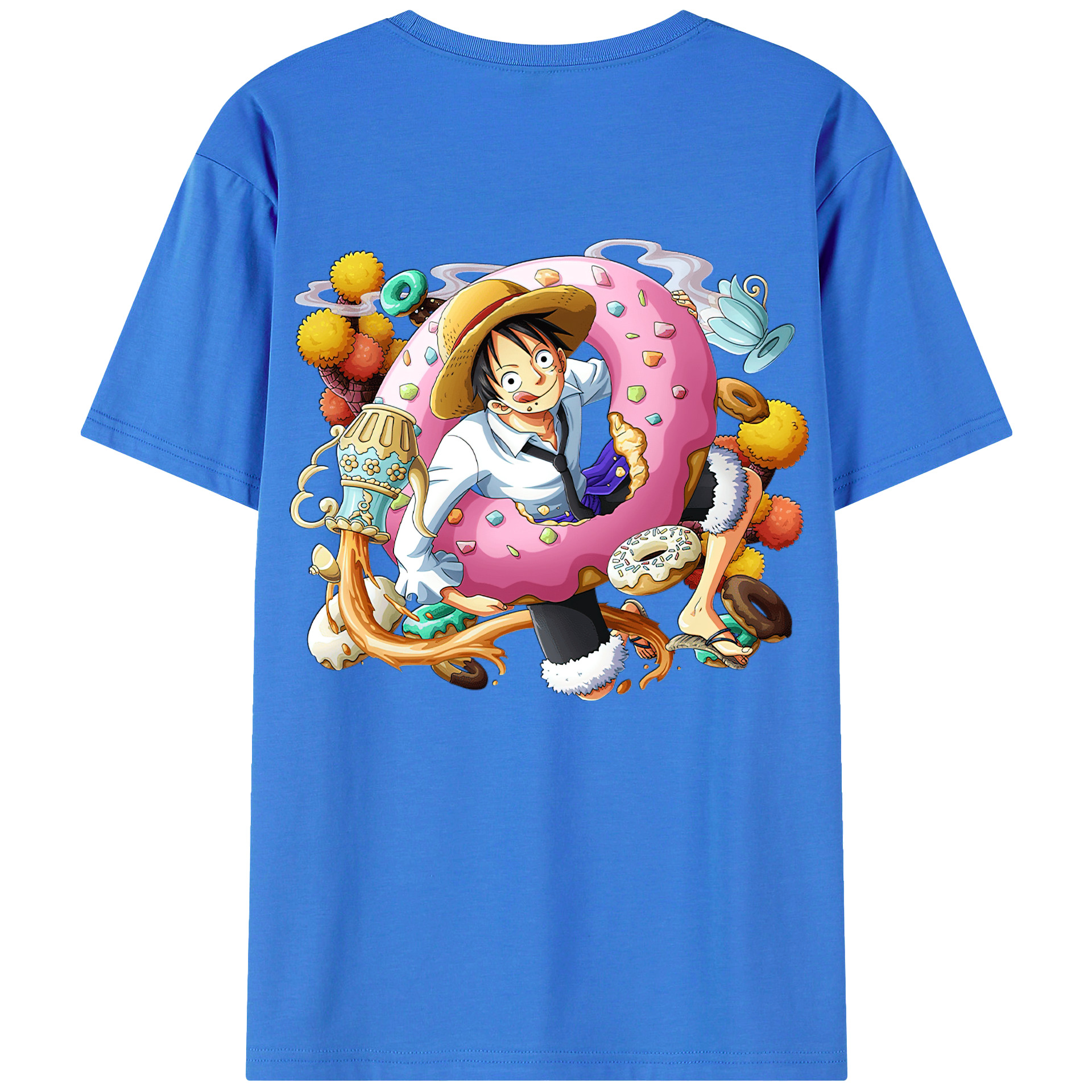 ワンピース モンキー・D・ルフィ ONE PIECE Monkey D. Luffy 綿100％ メンズ半袖Tシャツ（バックプリント） 通気性