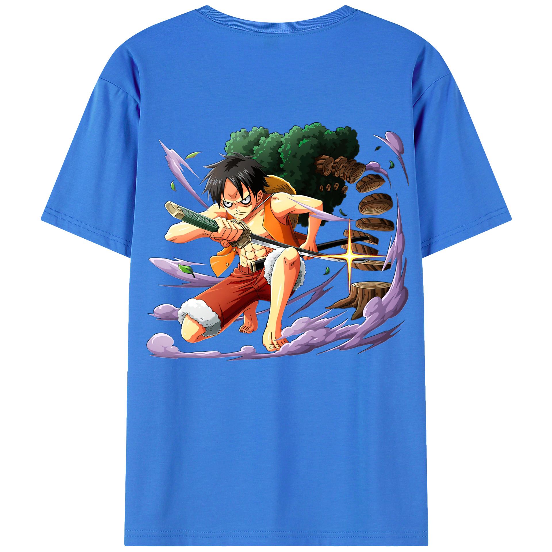 ワンピース モンキー・D・ルフィ ONE PIECE Monkey D. Luffy 綿100％ メンズ半袖Tシャツ（バックプリント） 通気性