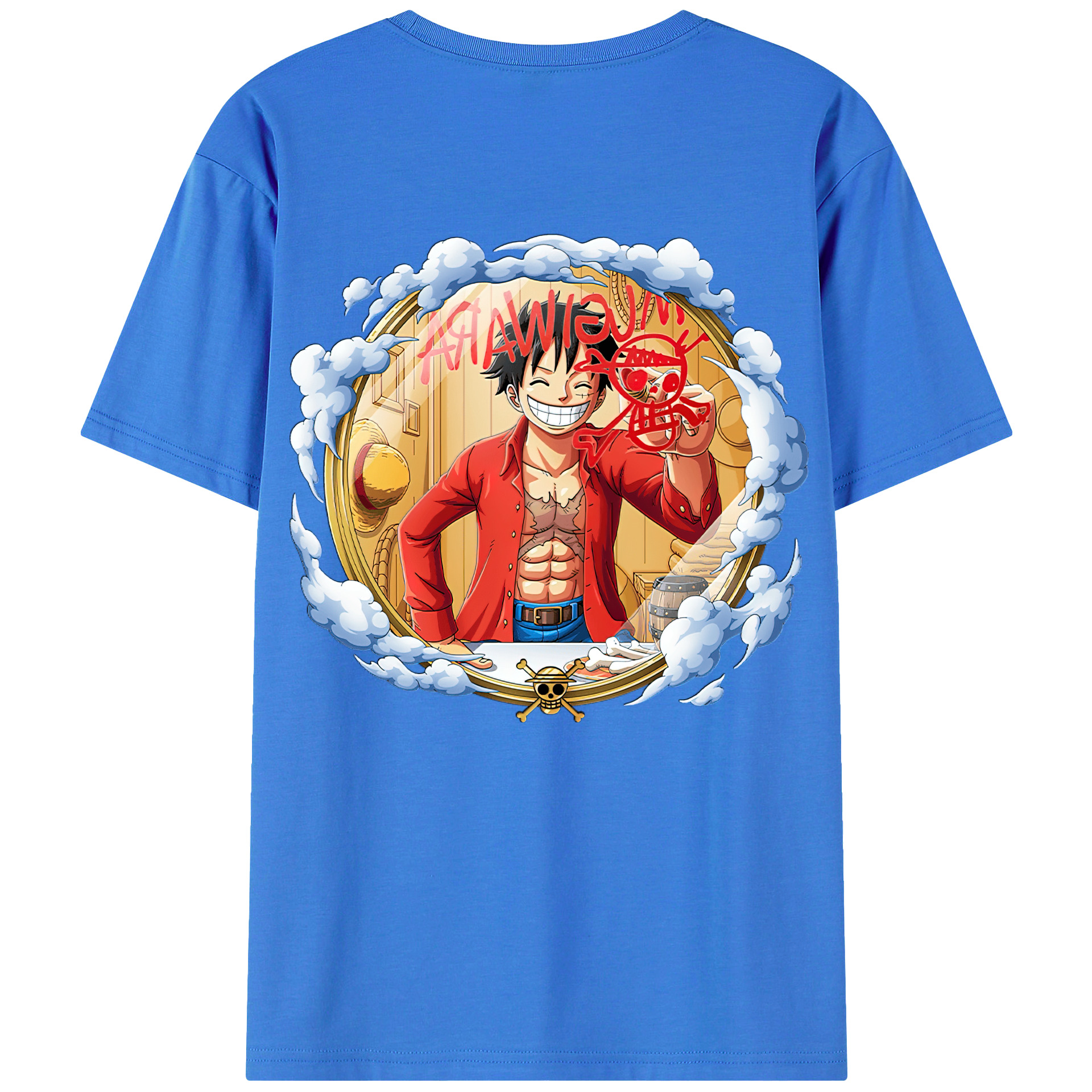 ワンピース モンキー・D・ルフィ ONE PIECE Monkey D. Luffy 綿100％ メンズ半袖Tシャツ（バックプリント） 通気性