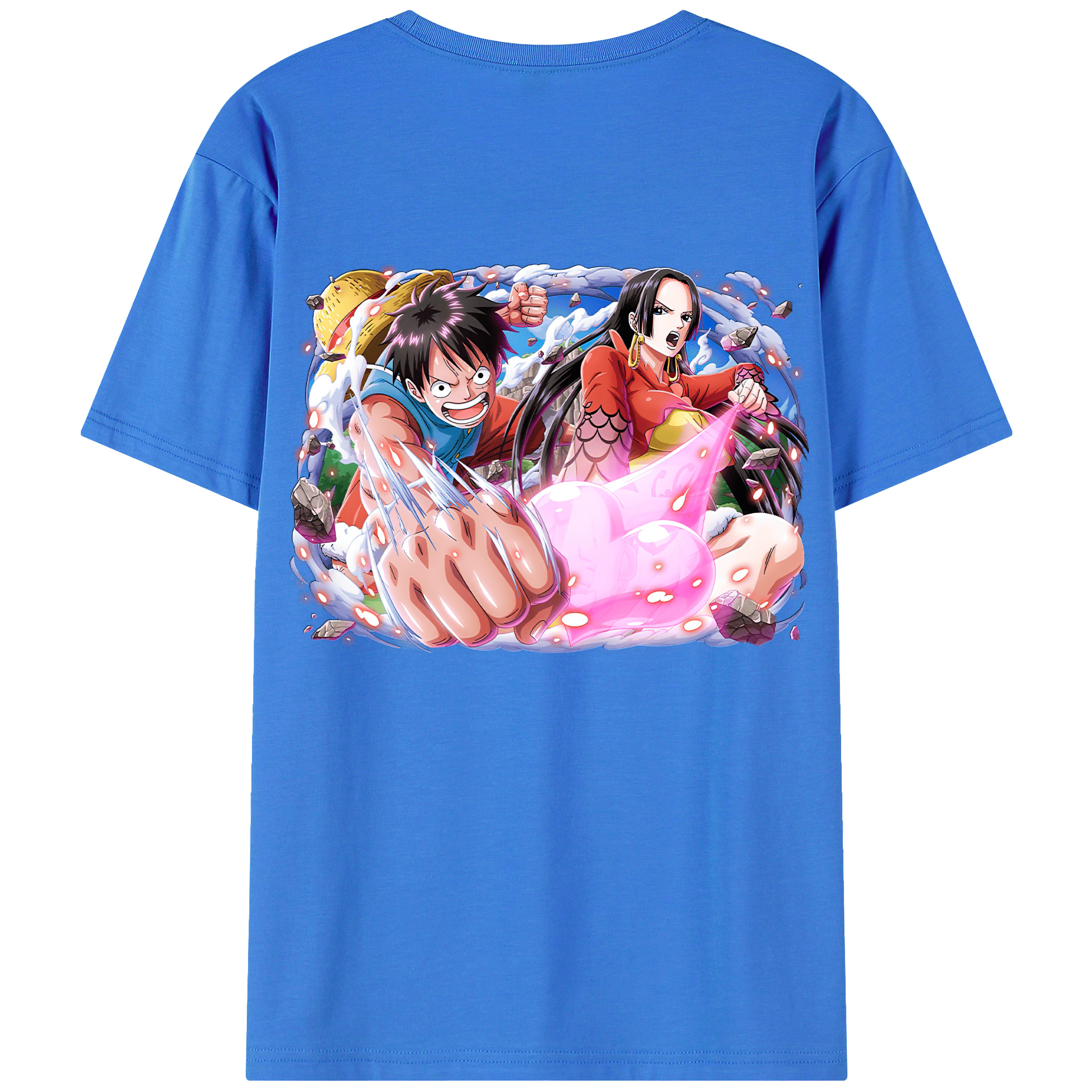 ワンピース モンキー・D・ルフィ ONE PIECE Monkey D. Luffy 綿100％ メンズ半袖Tシャツ（バックプリント） 通気性