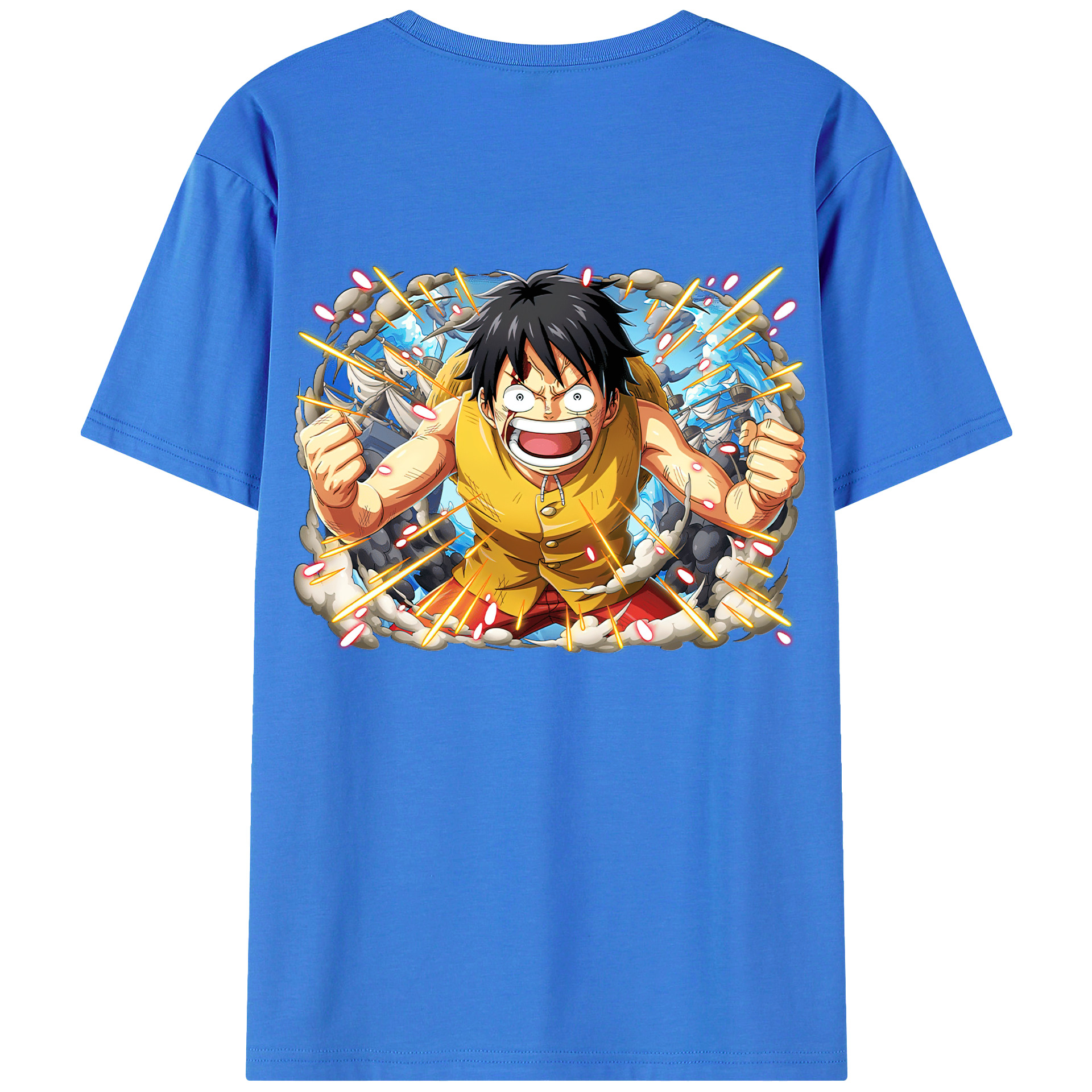 ワンピース モンキー・D・ルフィ ONE PIECE Monkey D. Luffy 綿100％ メンズ半袖Tシャツ（バックプリント） 通気性