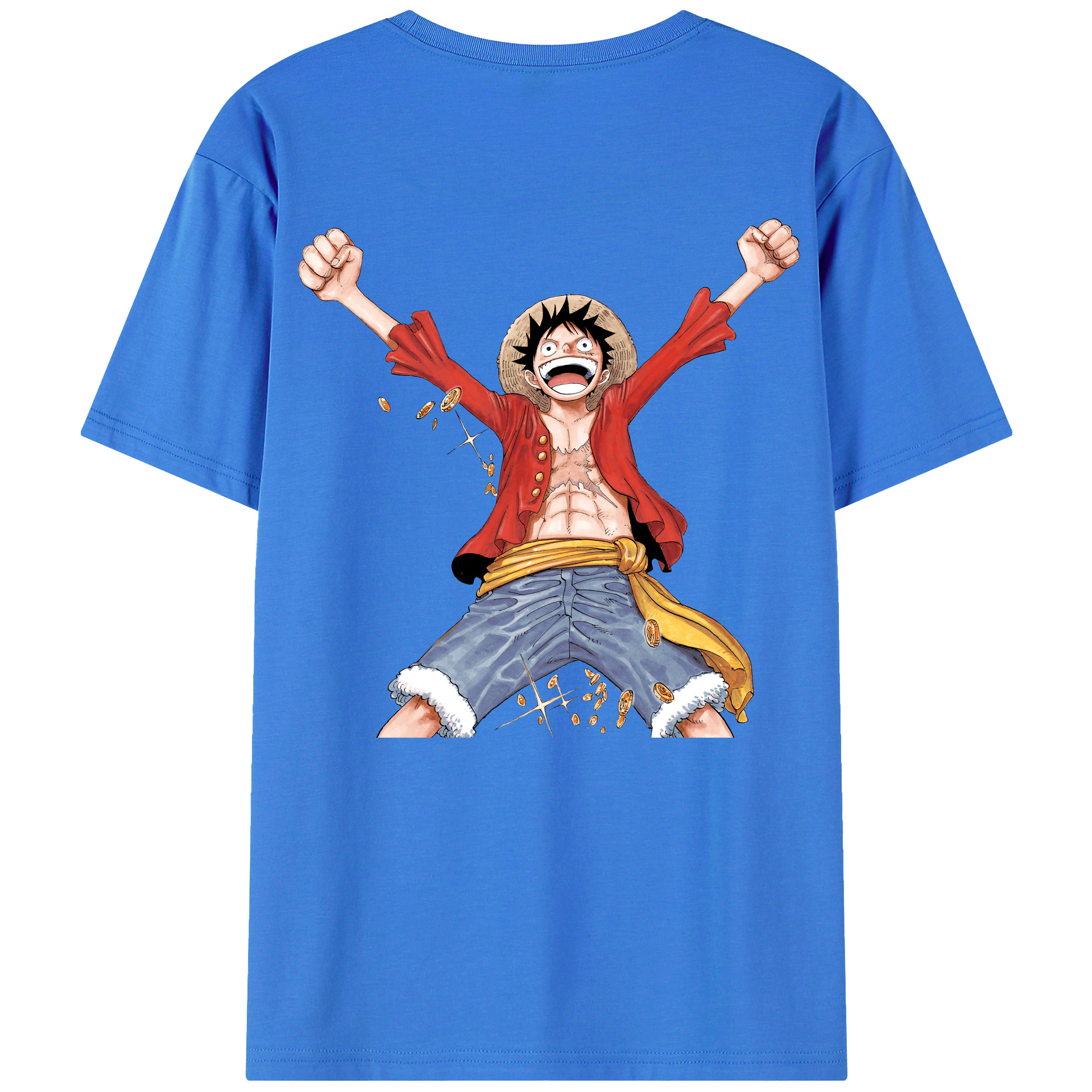 ワンピース モンキー・D・ルフィ ONE PIECE Monkey D. Luffy 綿100％ メンズ半袖Tシャツ（バックプリント） 通気性