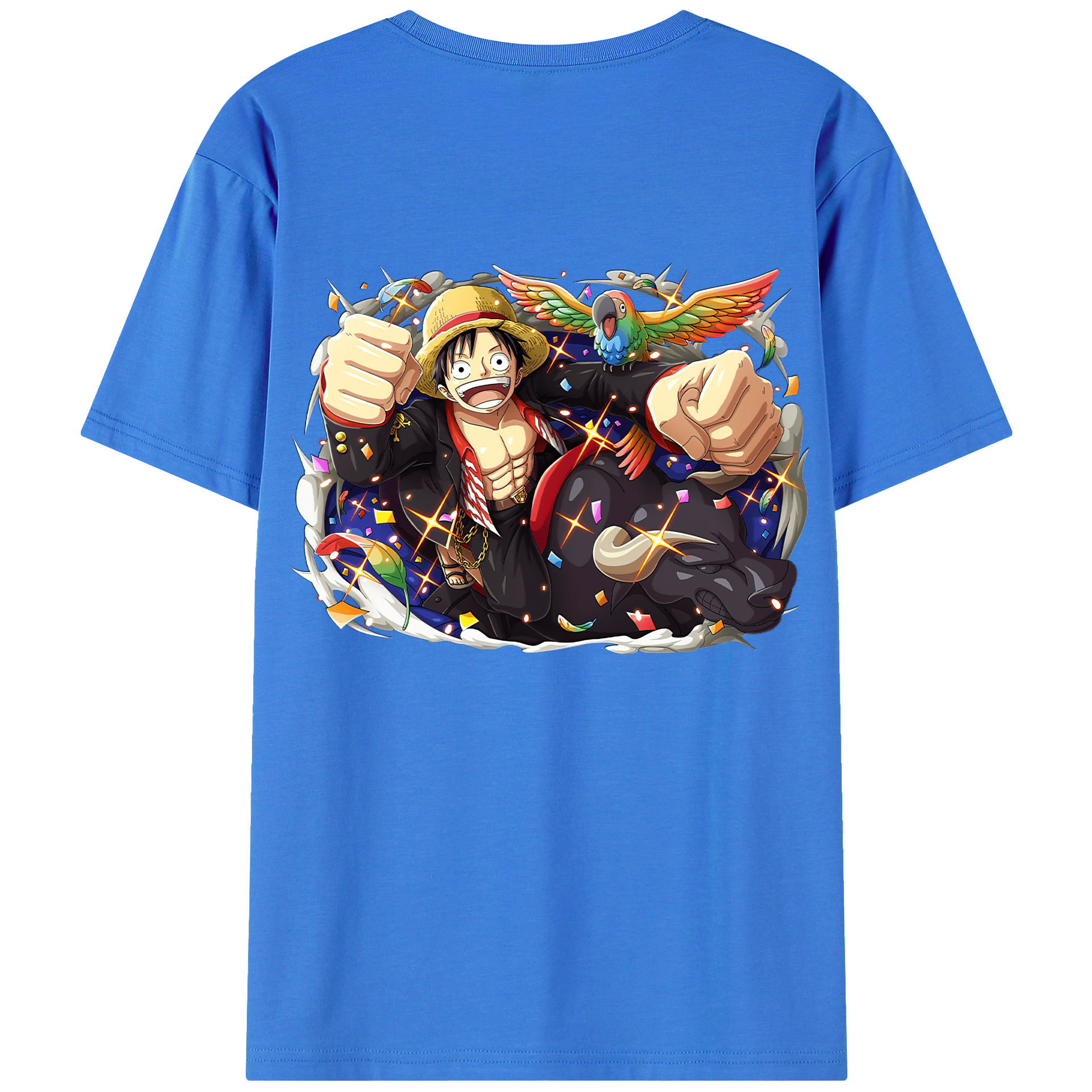 ワンピース モンキー・D・ルフィ ONE PIECE Monkey D. Luffy 綿100％ メンズ半袖Tシャツ（バックプリント） 通気性