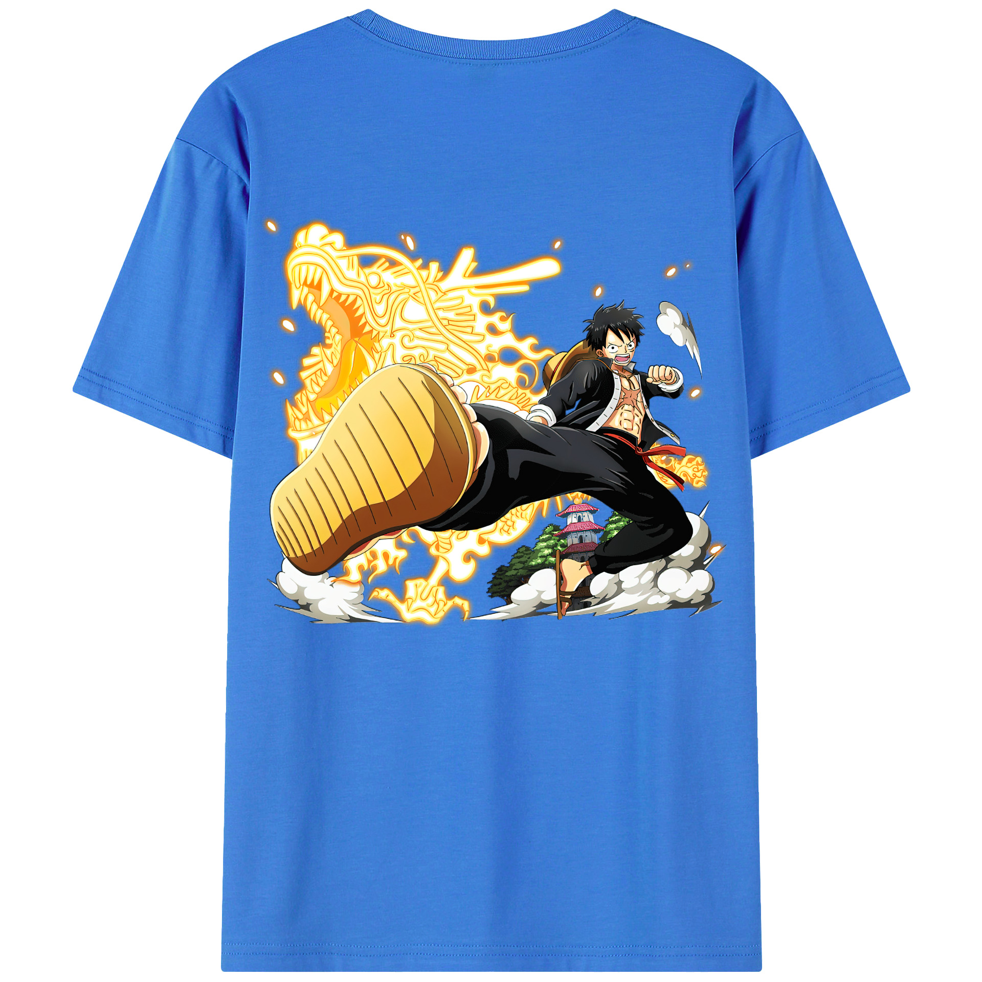 ワンピース モンキー・D・ルフィ ONE PIECE Monkey D. Luffy 綿100％ メンズ半袖Tシャツ（バックプリント） 通気性