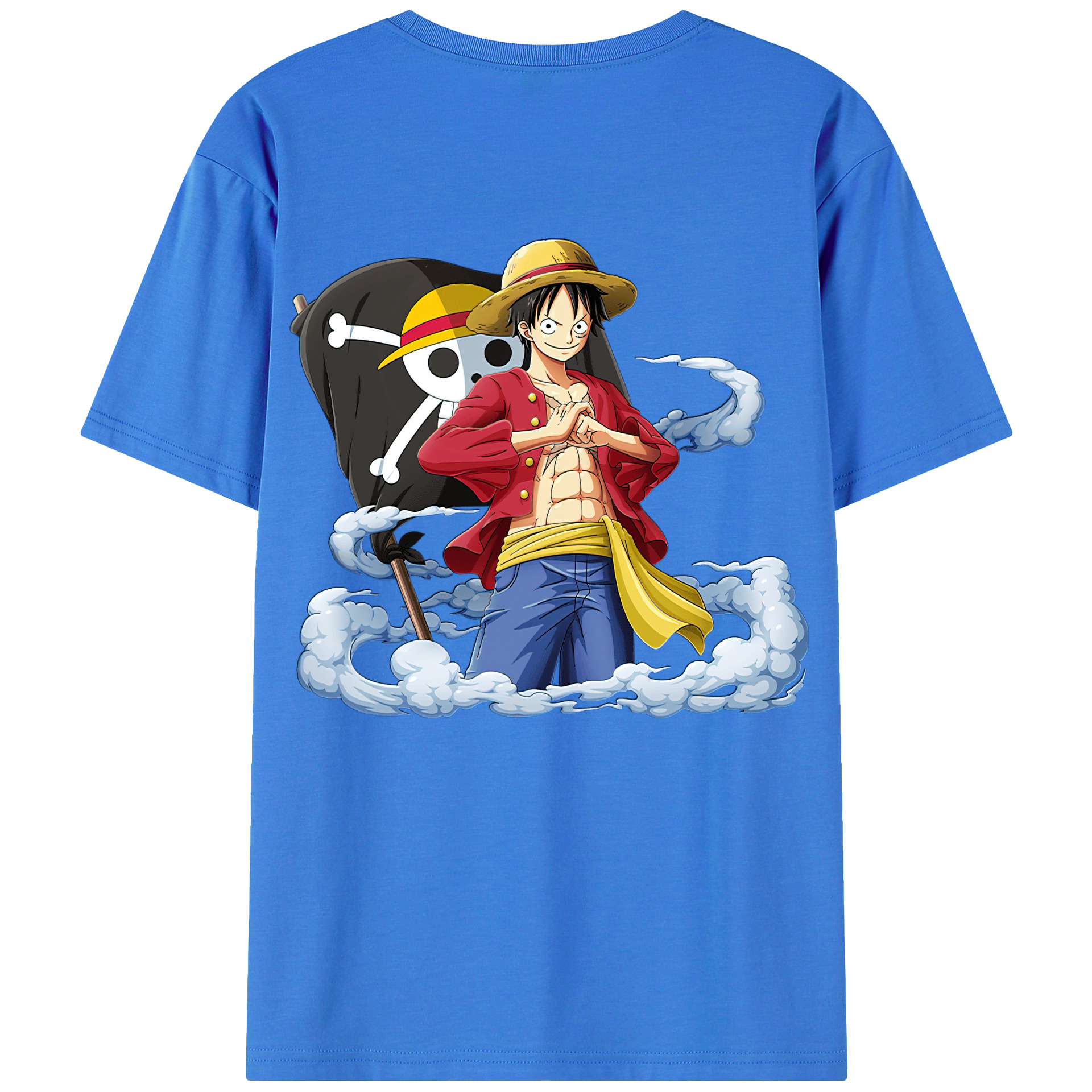 ワンピース モンキー・D・ルフィ ONE PIECE Monkey D. Luffy 綿100％ メンズ半袖Tシャツ（バックプリント） 通気性