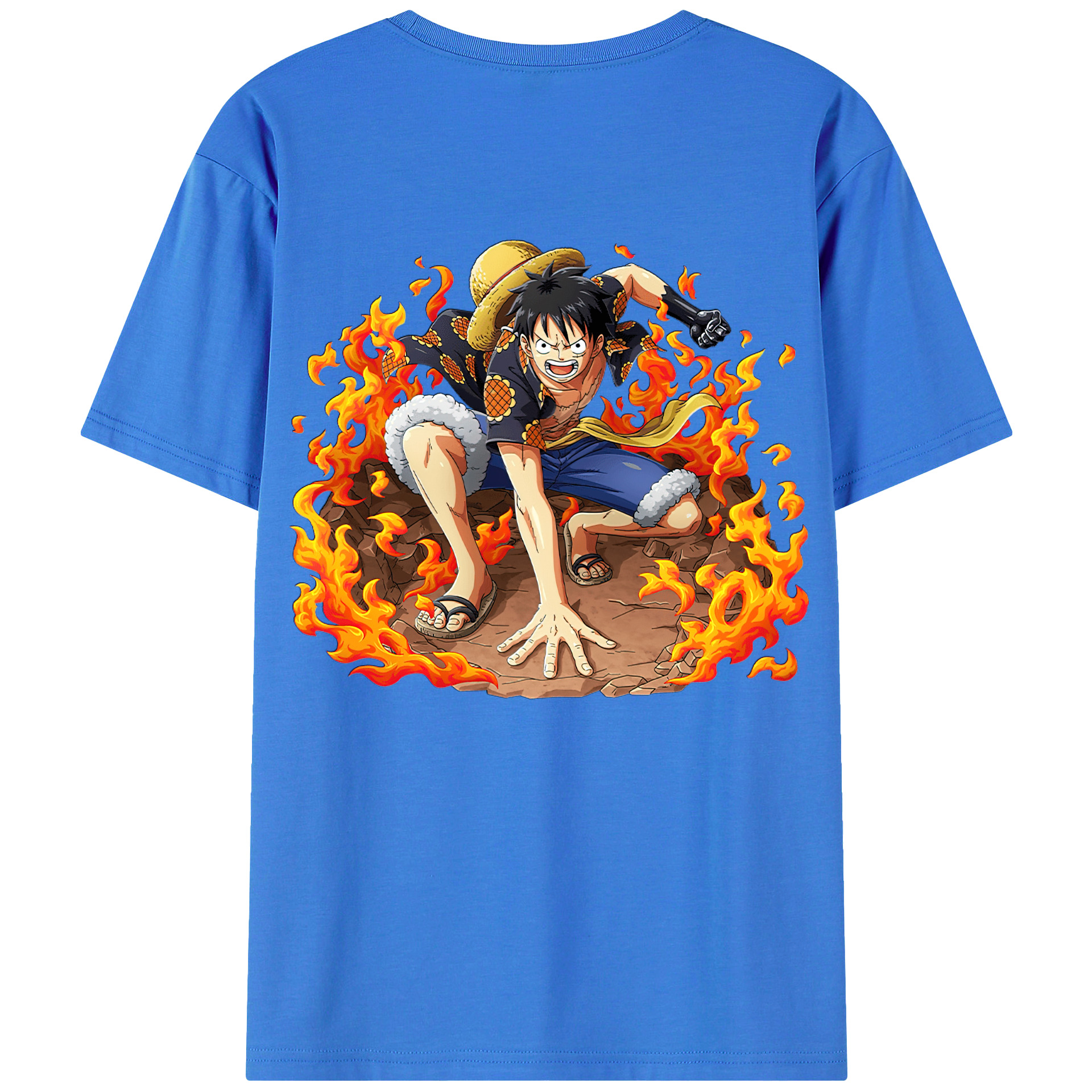 ワンピース モンキー・D・ルフィ ONE PIECE Monkey D. Luffy 綿100％ メンズ半袖Tシャツ（バックプリント） 通気性