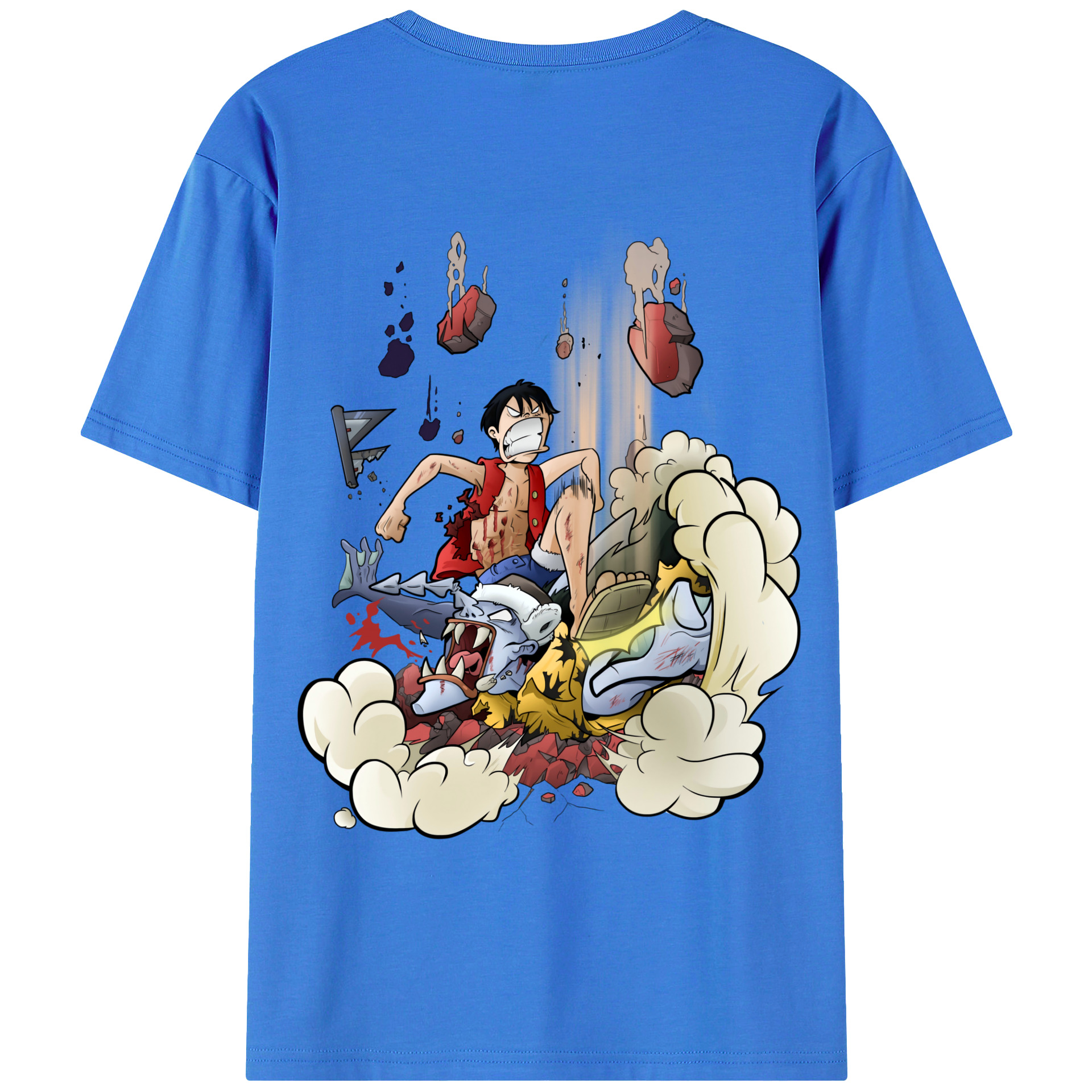 ワンピース モンキー・D・ルフィ ONE PIECE Monkey D. Luffy 綿100％ メンズ半袖Tシャツ（バックプリント） 通気性