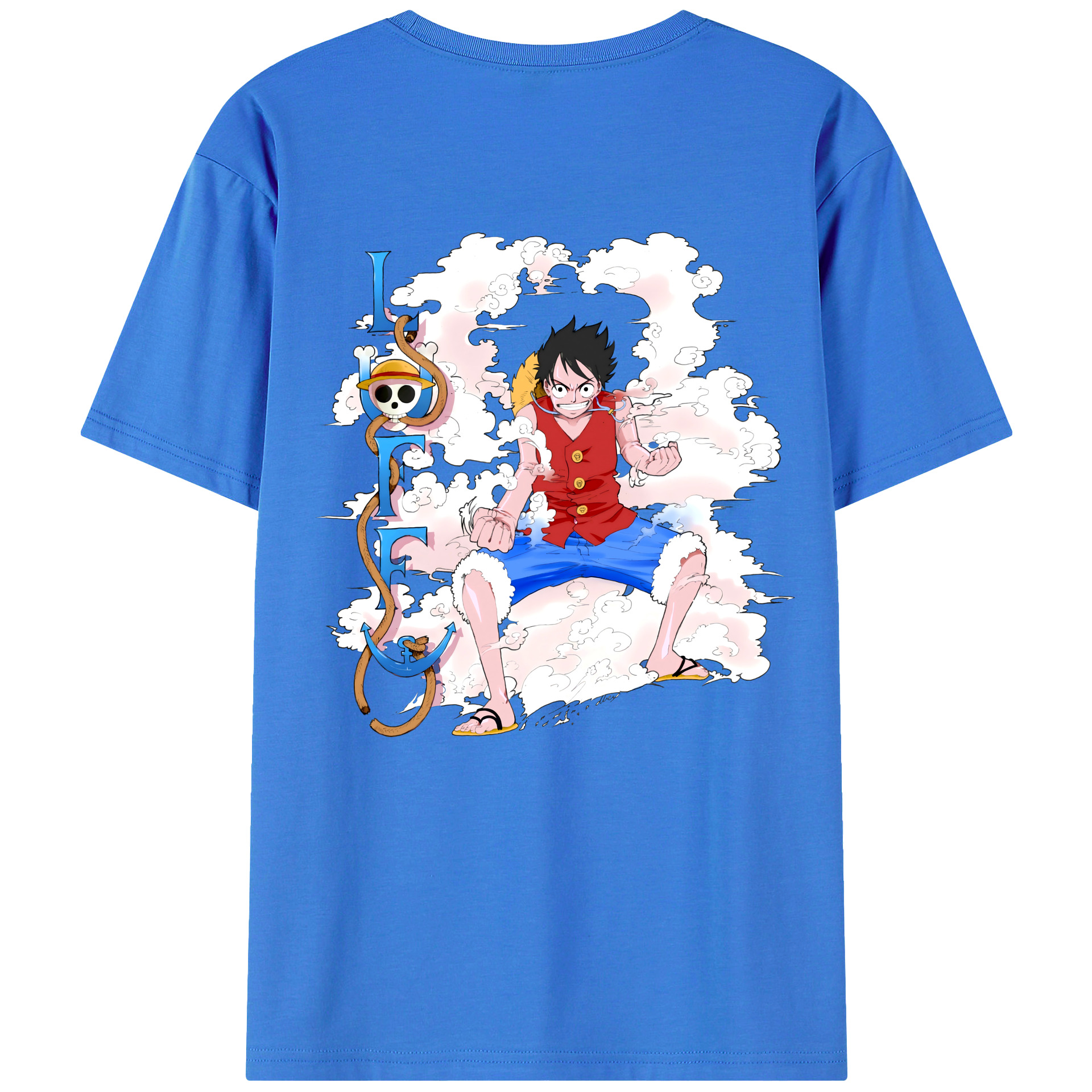 ワンピース モンキー・D・ルフィ ONE PIECE Monkey D. Luffy 綿100％ メンズ半袖Tシャツ（バックプリント） 通気性