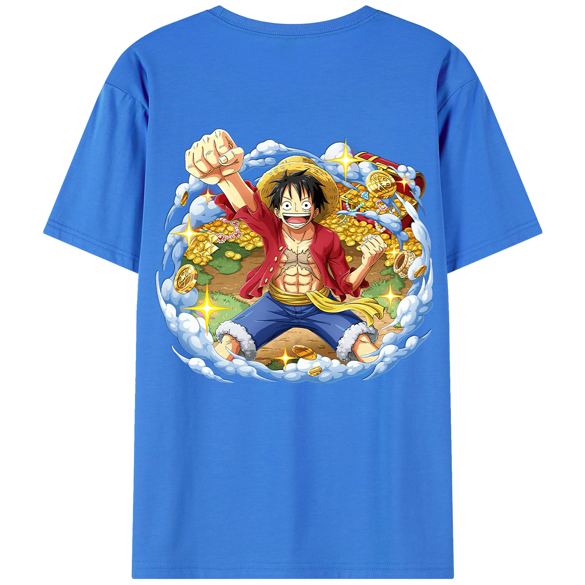 ワンピース モンキー・D・ルフィ ONE PIECE Monkey D. Luffy 綿100％ メンズ半袖Tシャツ（バックプリント） 通気性