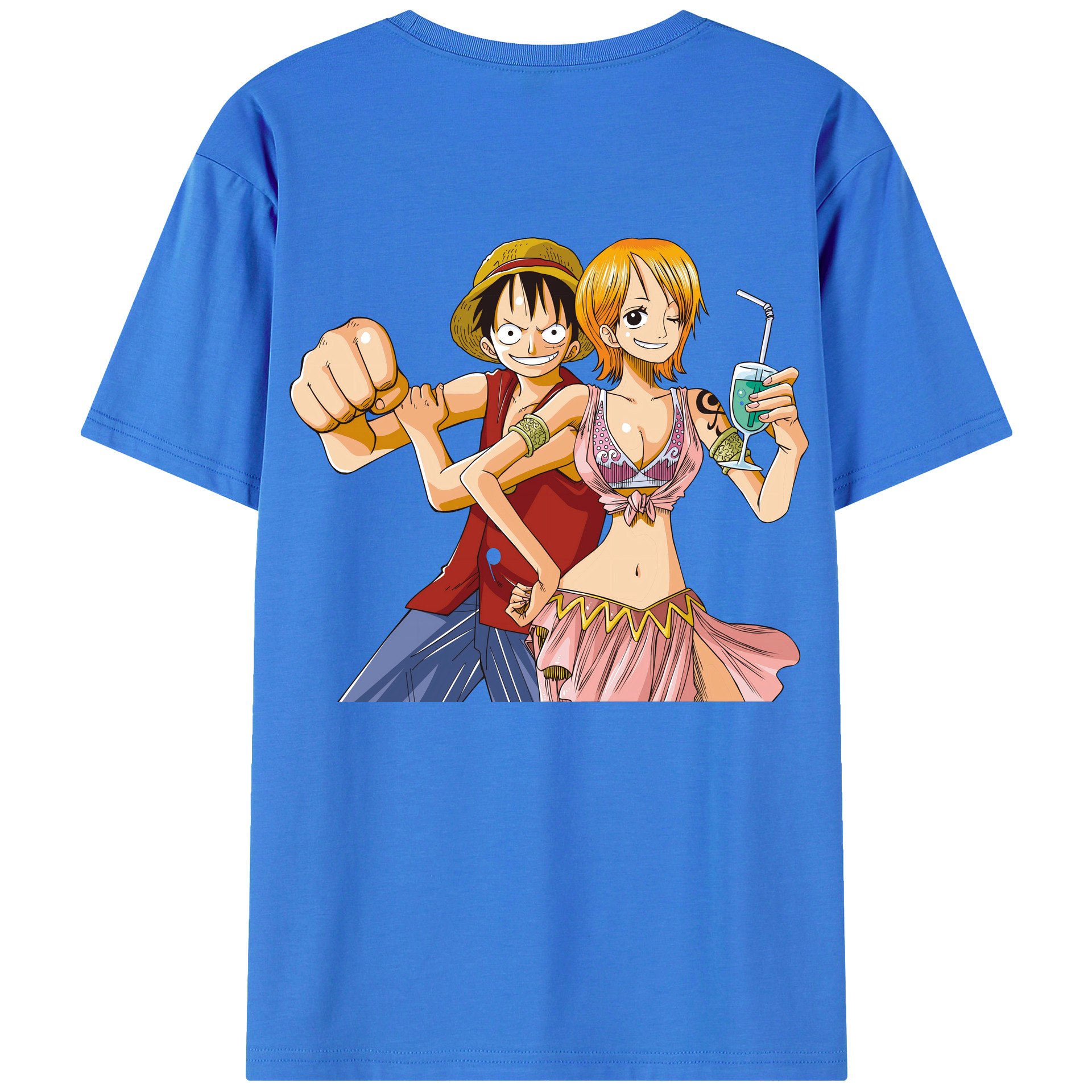 ワンピース モンキー・D・ルフィ ONE PIECE Monkey D. Luffy 綿100％ メンズ半袖Tシャツ（バックプリント） 通気性