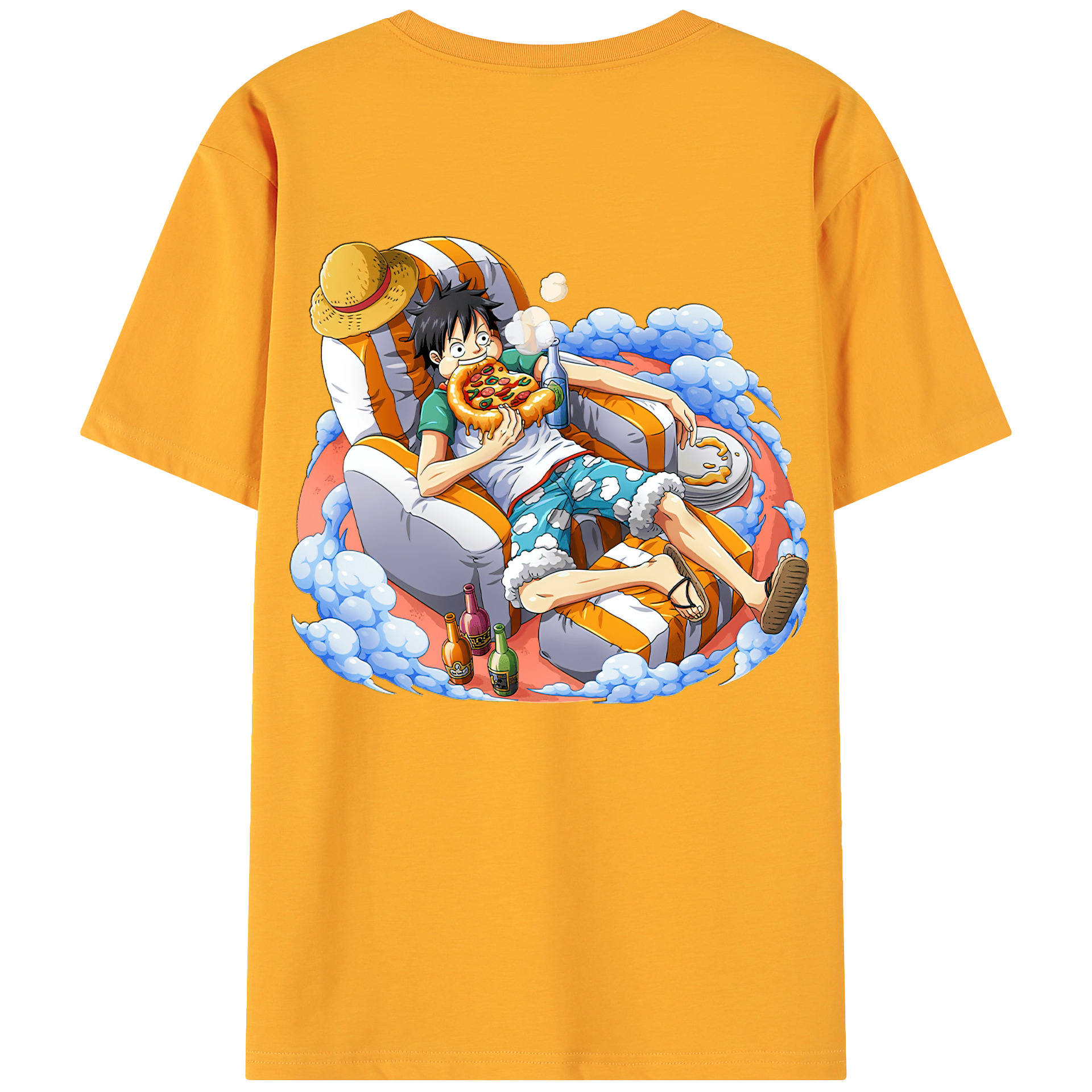 ワンピース モンキー・D・ルフィ ONE PIECE Monkey D. Luffy 綿100％ メンズ半袖Tシャツ（バックプリント） 通気性