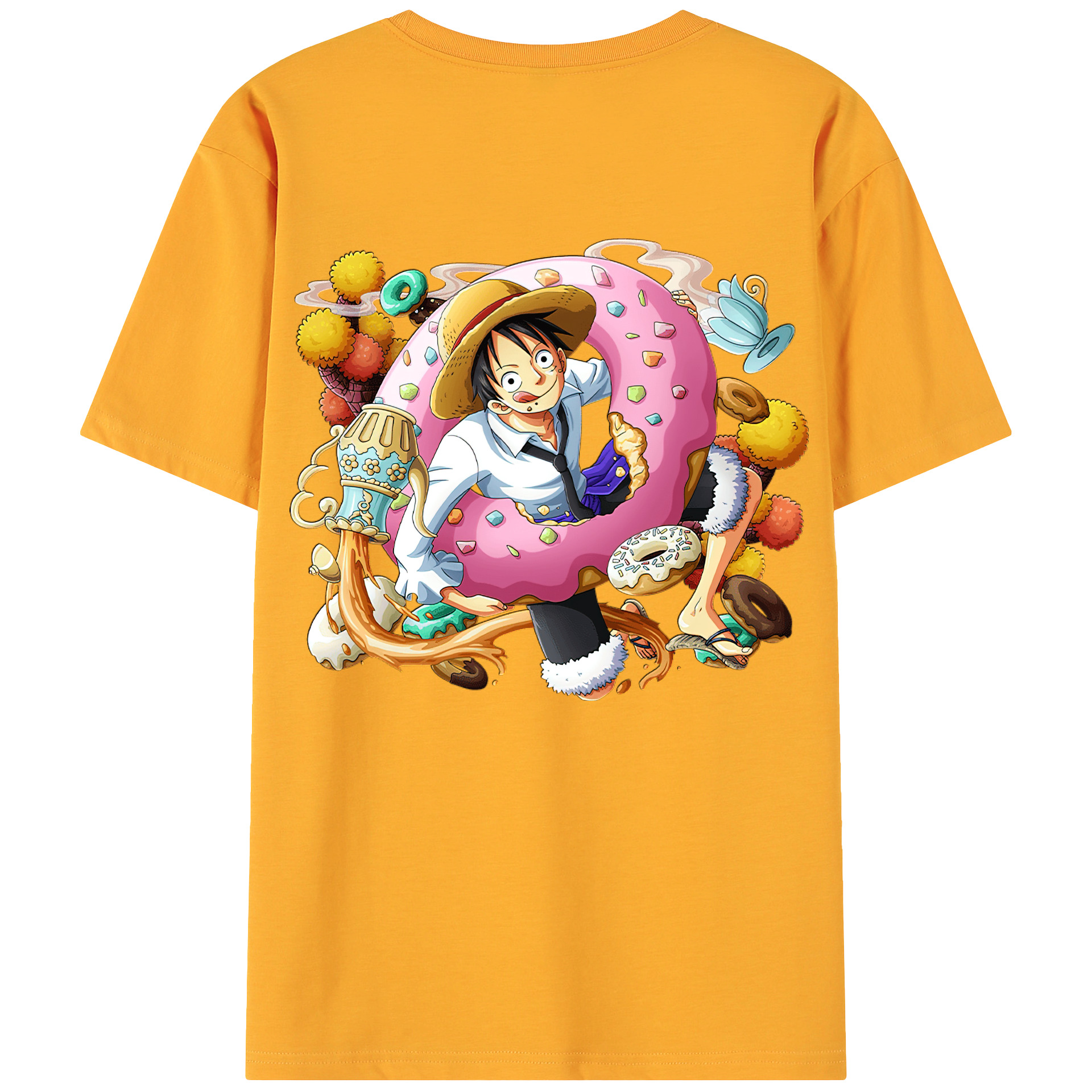 ワンピース モンキー・D・ルフィ ONE PIECE Monkey D. Luffy 綿100％ メンズ半袖Tシャツ（バックプリント） 通気性