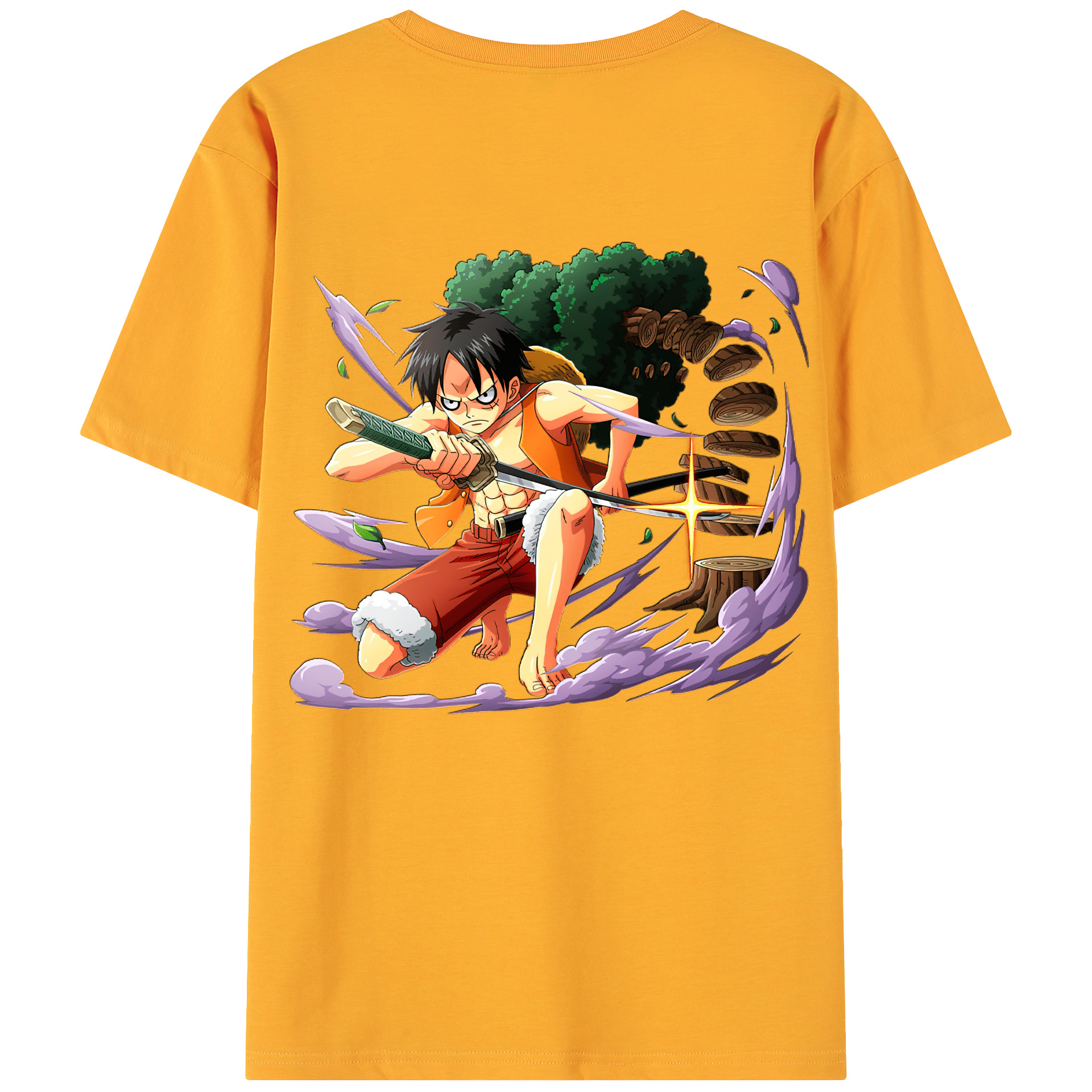 ワンピース モンキー・D・ルフィ ONE PIECE Monkey D. Luffy 綿100％ メンズ半袖Tシャツ（バックプリント） 通気性