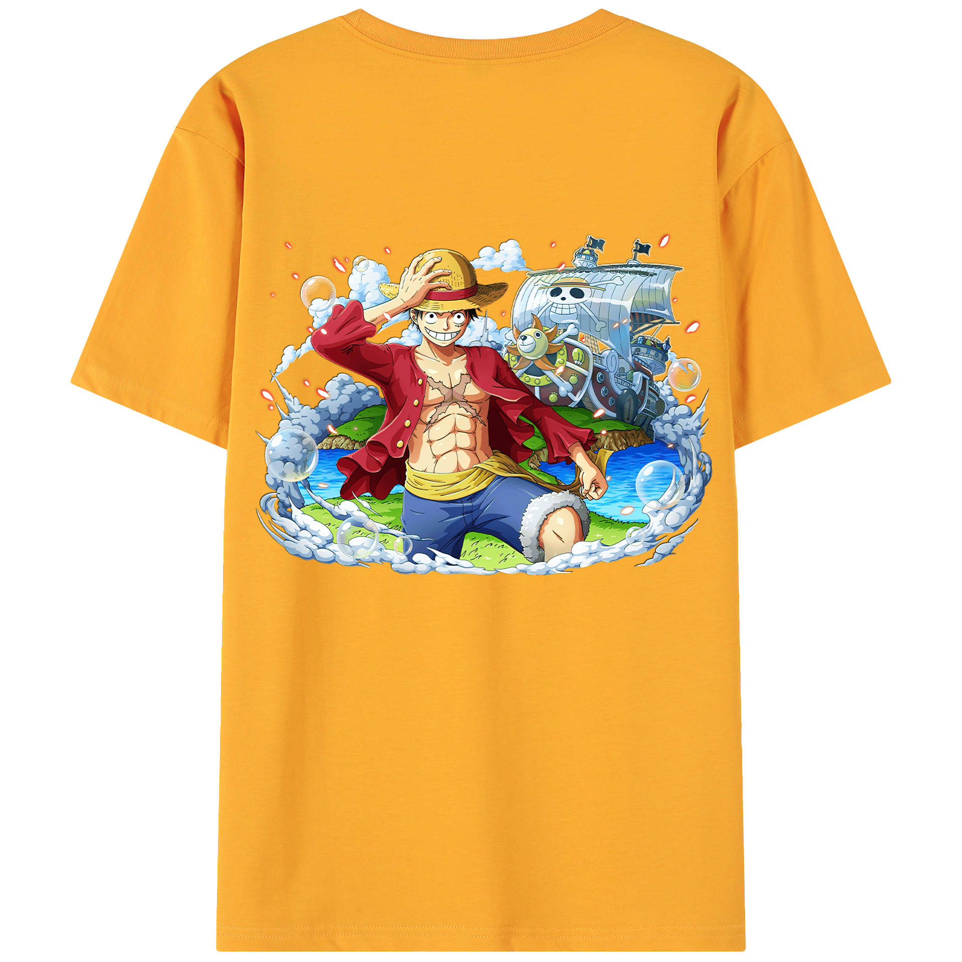 ワンピース モンキー・D・ルフィ ONE PIECE Monkey D. Luffy 綿100％ メンズ半袖Tシャツ（バックプリント） 通気性