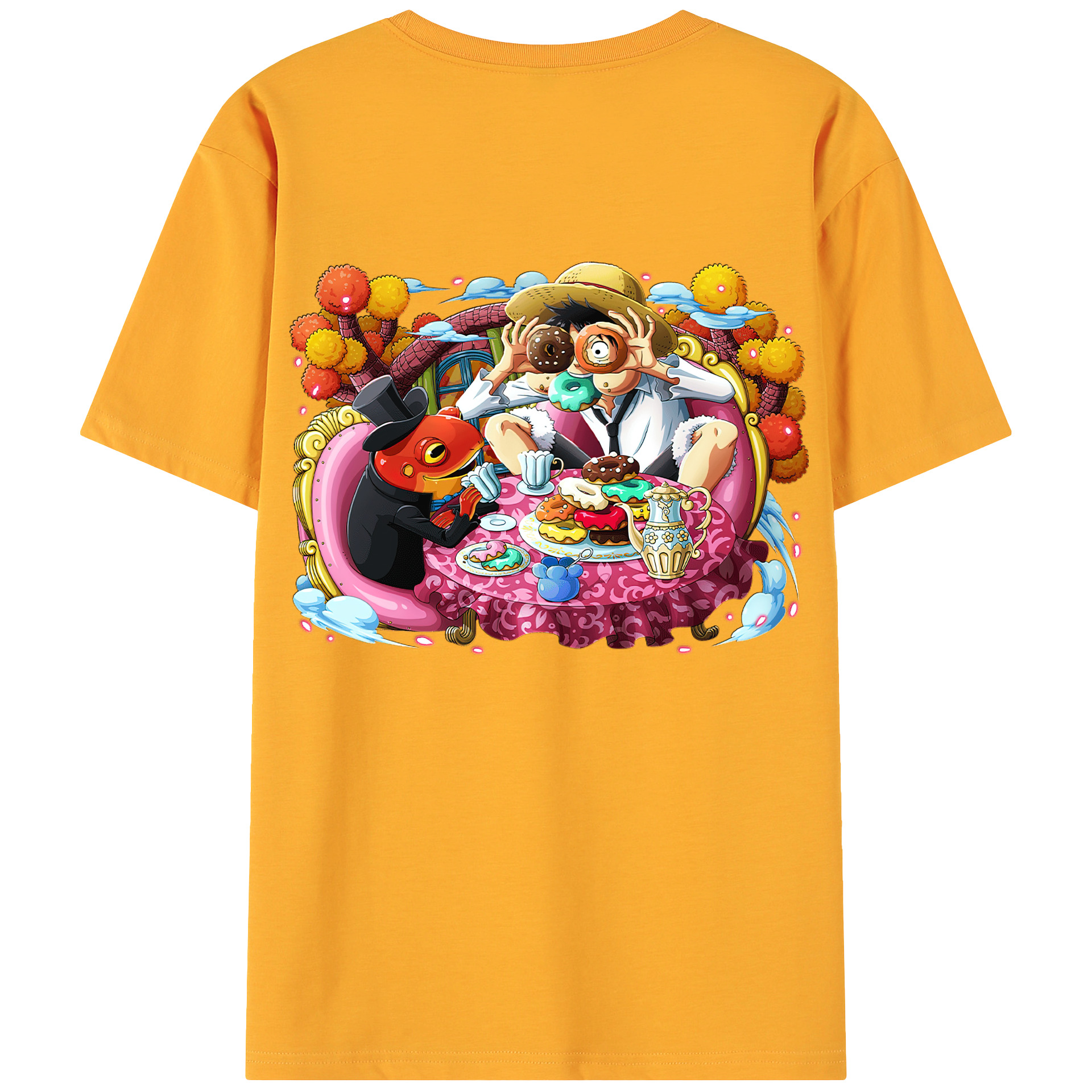ワンピース モンキー・D・ルフィ ONE PIECE Monkey D. Luffy 綿100％ メンズ半袖Tシャツ（バックプリント） 通気性