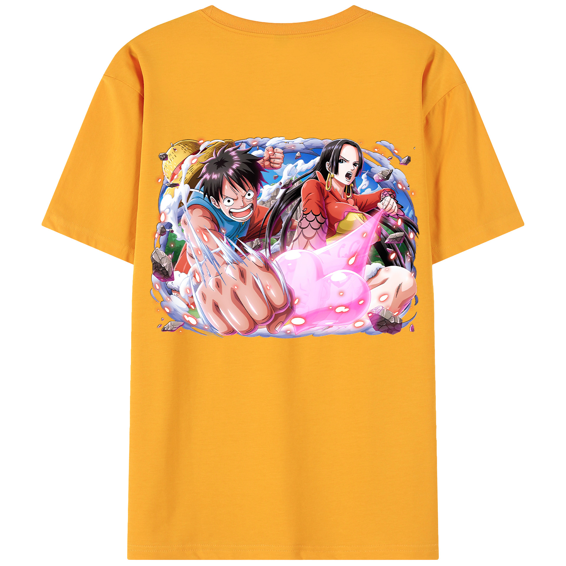 ワンピース モンキー・D・ルフィ ONE PIECE Monkey D. Luffy 綿100％ メンズ半袖Tシャツ（バックプリント） 通気性