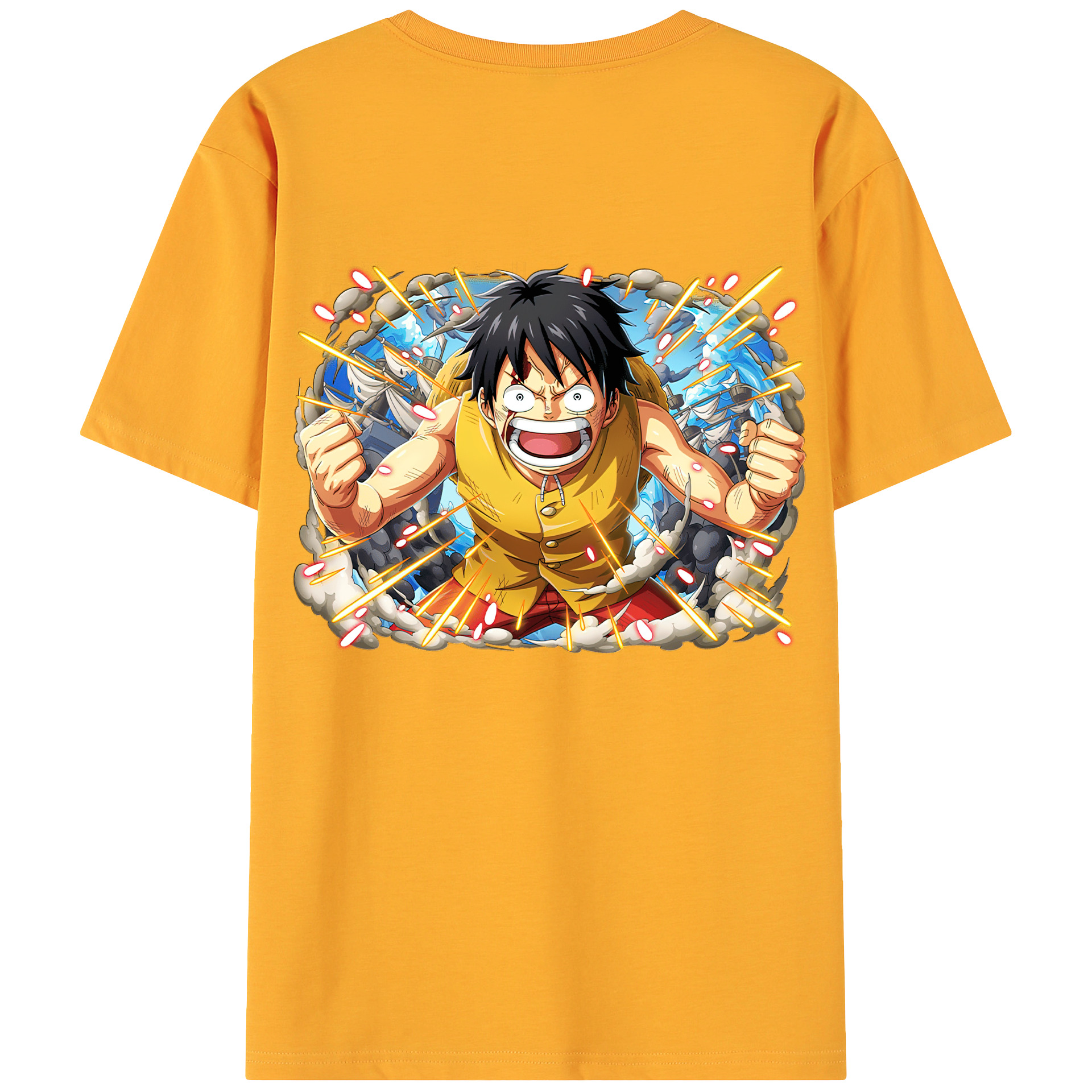 ワンピース モンキー・D・ルフィ ONE PIECE Monkey D. Luffy 綿100％ メンズ半袖Tシャツ（バックプリント） 通気性