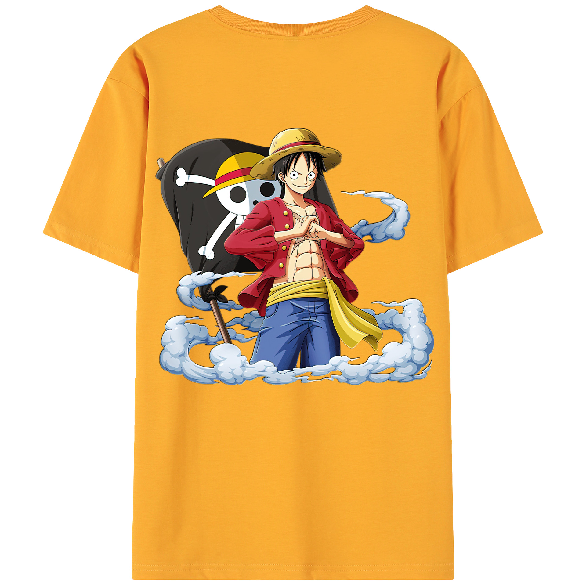 ワンピース モンキー・D・ルフィ ONE PIECE Monkey D. Luffy 綿100％ メンズ半袖Tシャツ（バックプリント） 通気性