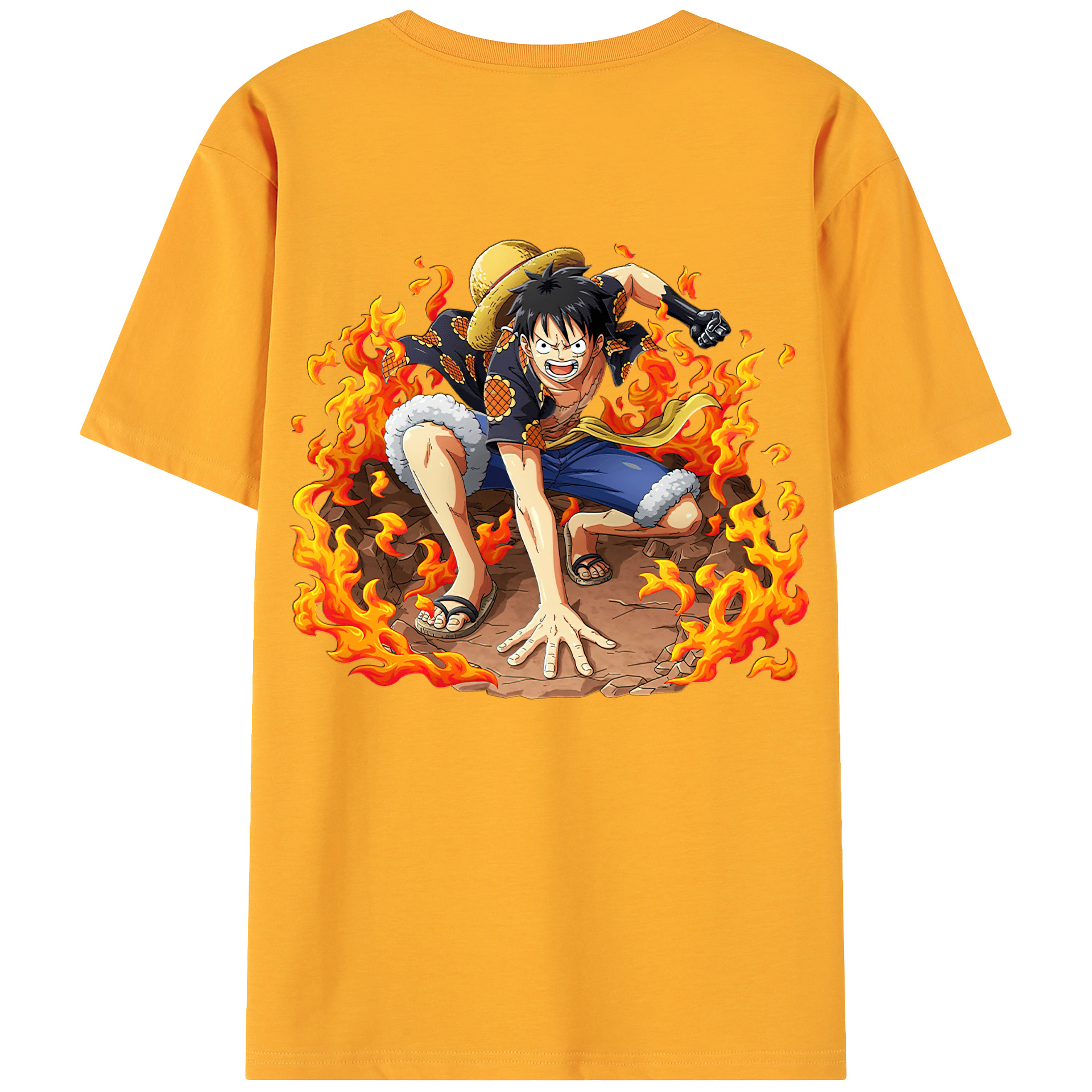 ワンピース モンキー・D・ルフィ ONE PIECE Monkey D. Luffy 綿100％ メンズ半袖Tシャツ（バックプリント） 通気性