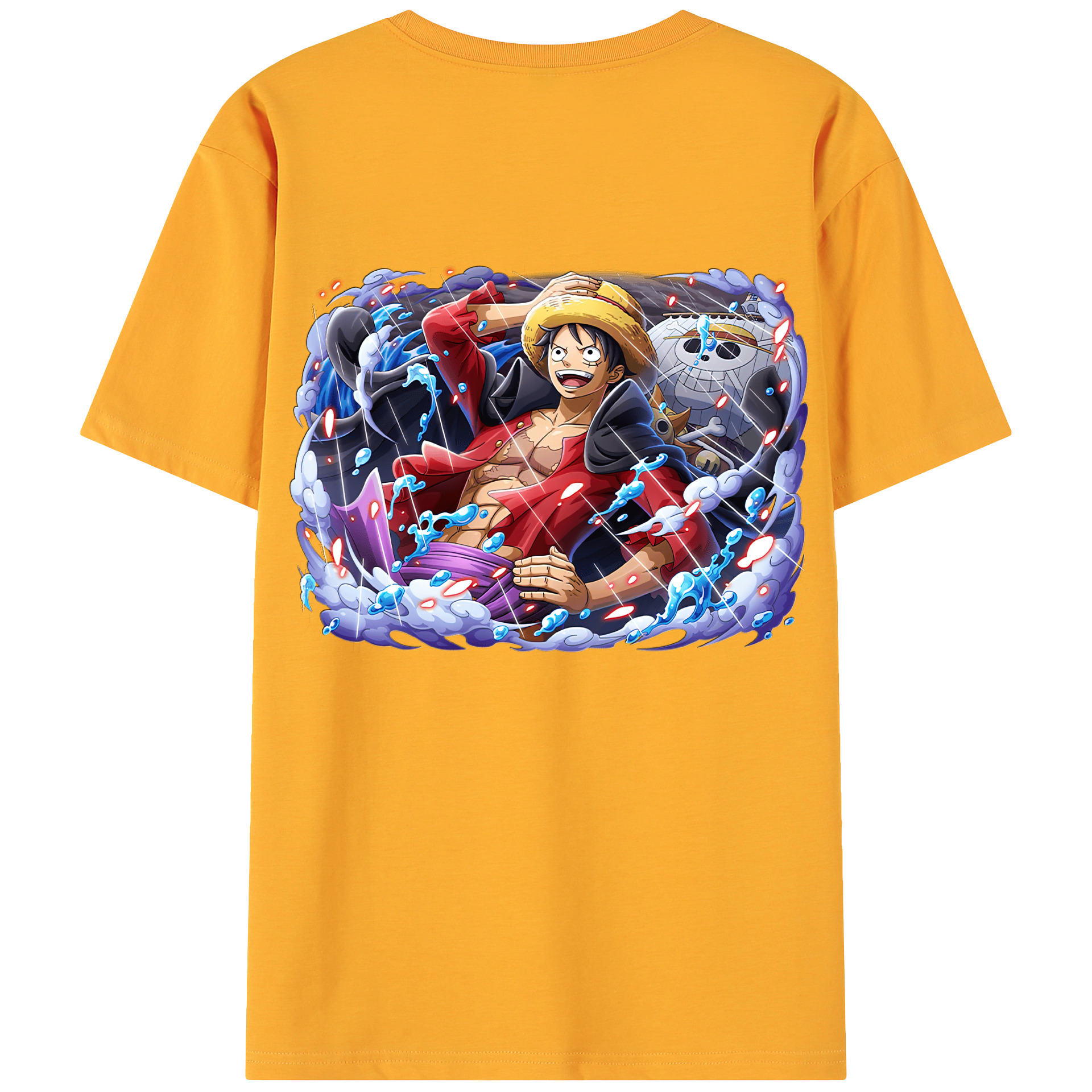 ワンピース モンキー・D・ルフィ ONE PIECE Monkey D. Luffy 綿100％ メンズ半袖Tシャツ（バックプリント） 通気性