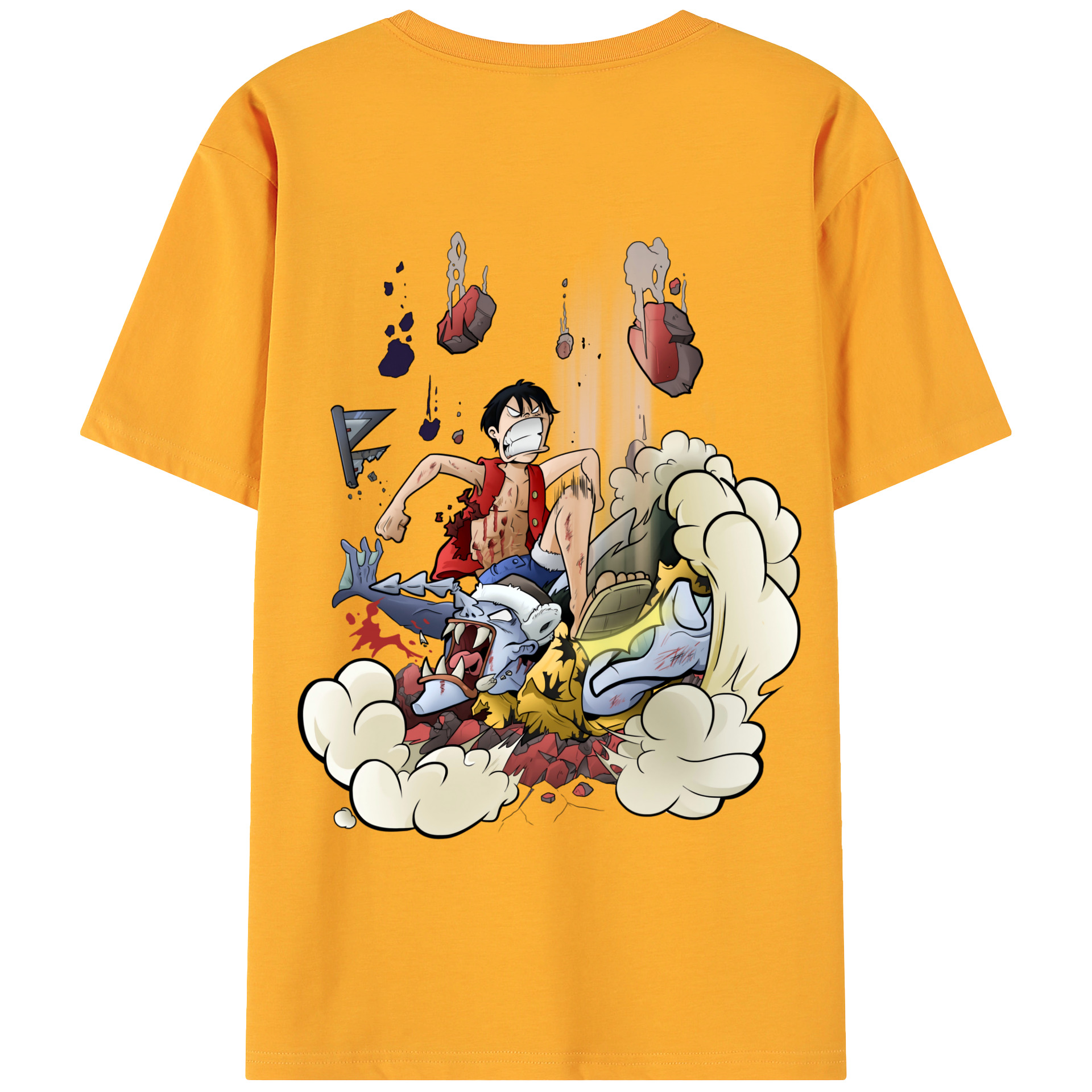 ワンピース モンキー・D・ルフィ ONE PIECE Monkey D. Luffy 綿100％ メンズ半袖Tシャツ（バックプリント） 通気性