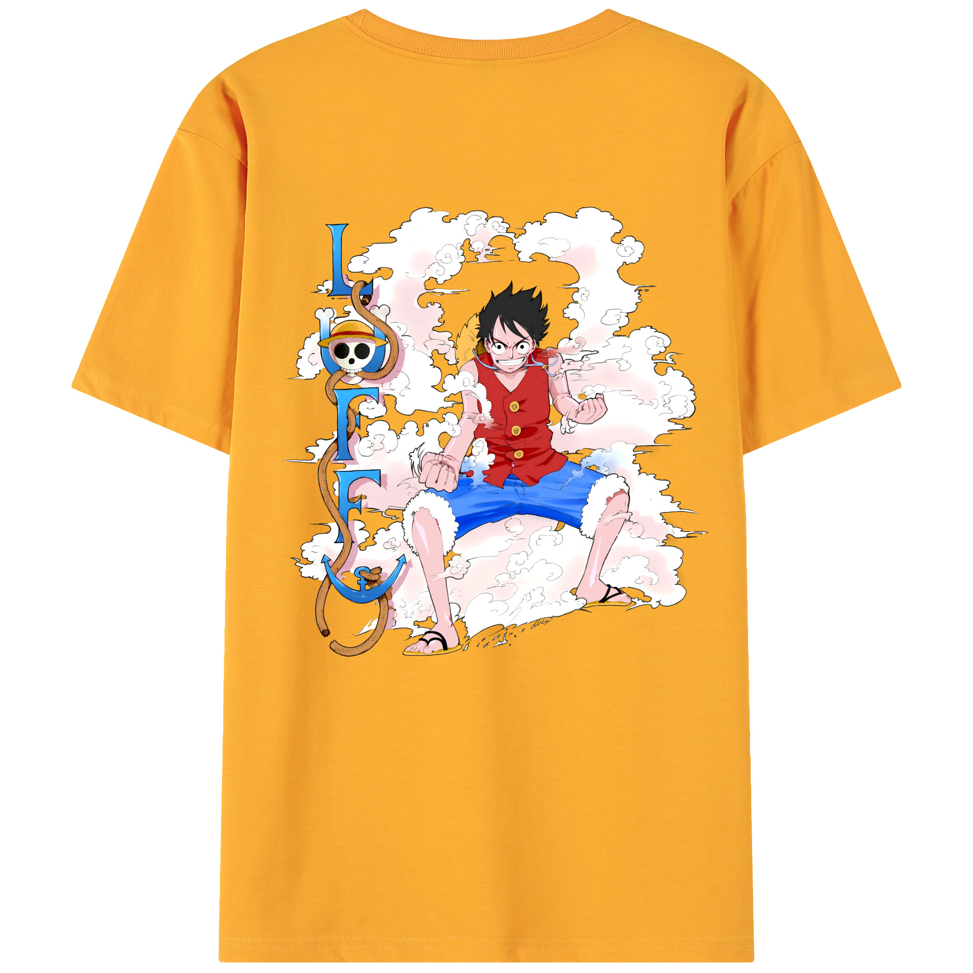 ワンピース モンキー・D・ルフィ ONE PIECE Monkey D. Luffy 綿100％ メンズ半袖Tシャツ（バックプリント） 通気性