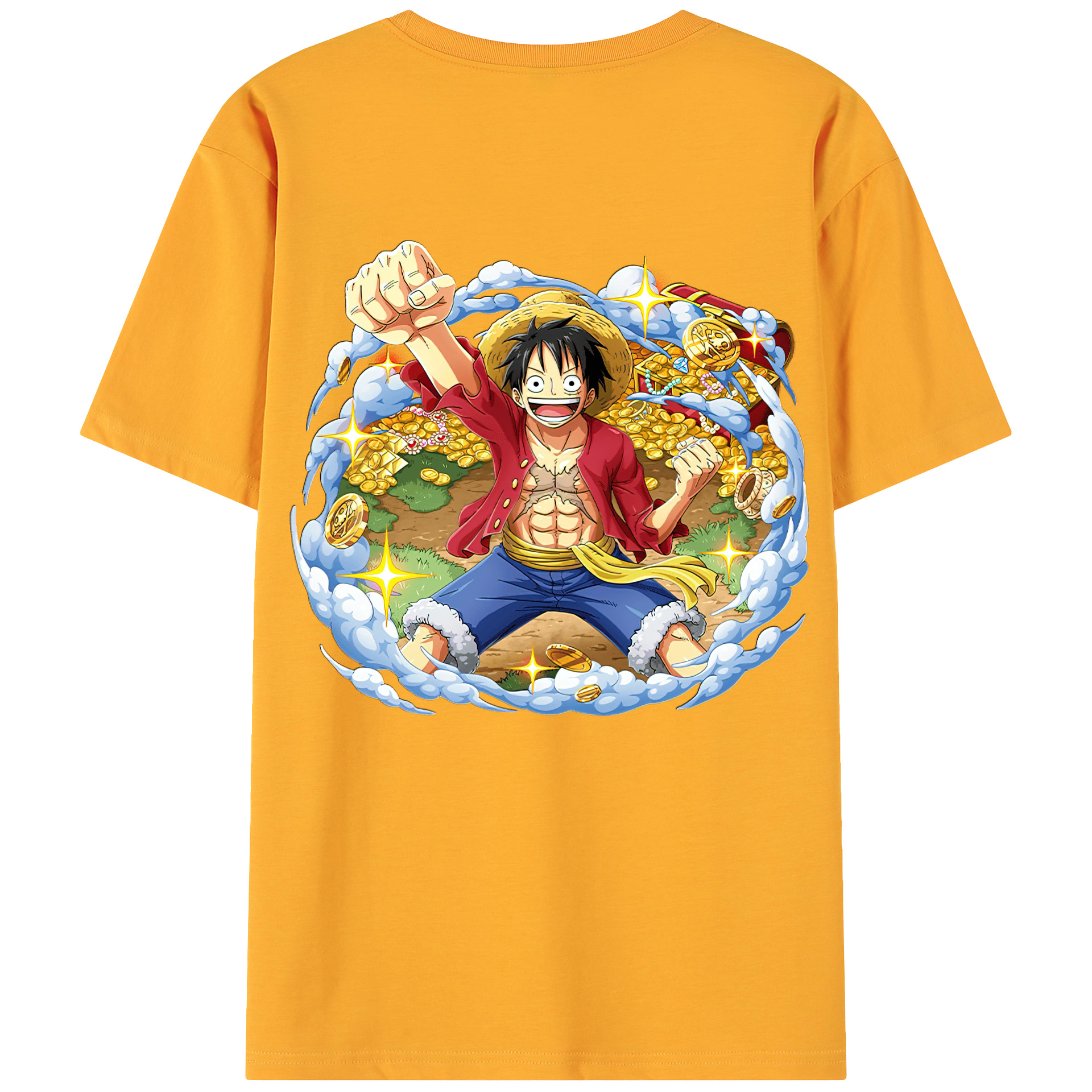ワンピース モンキー・D・ルフィ ONE PIECE Monkey D. Luffy 綿100％ メンズ半袖Tシャツ（バックプリント） 通気性