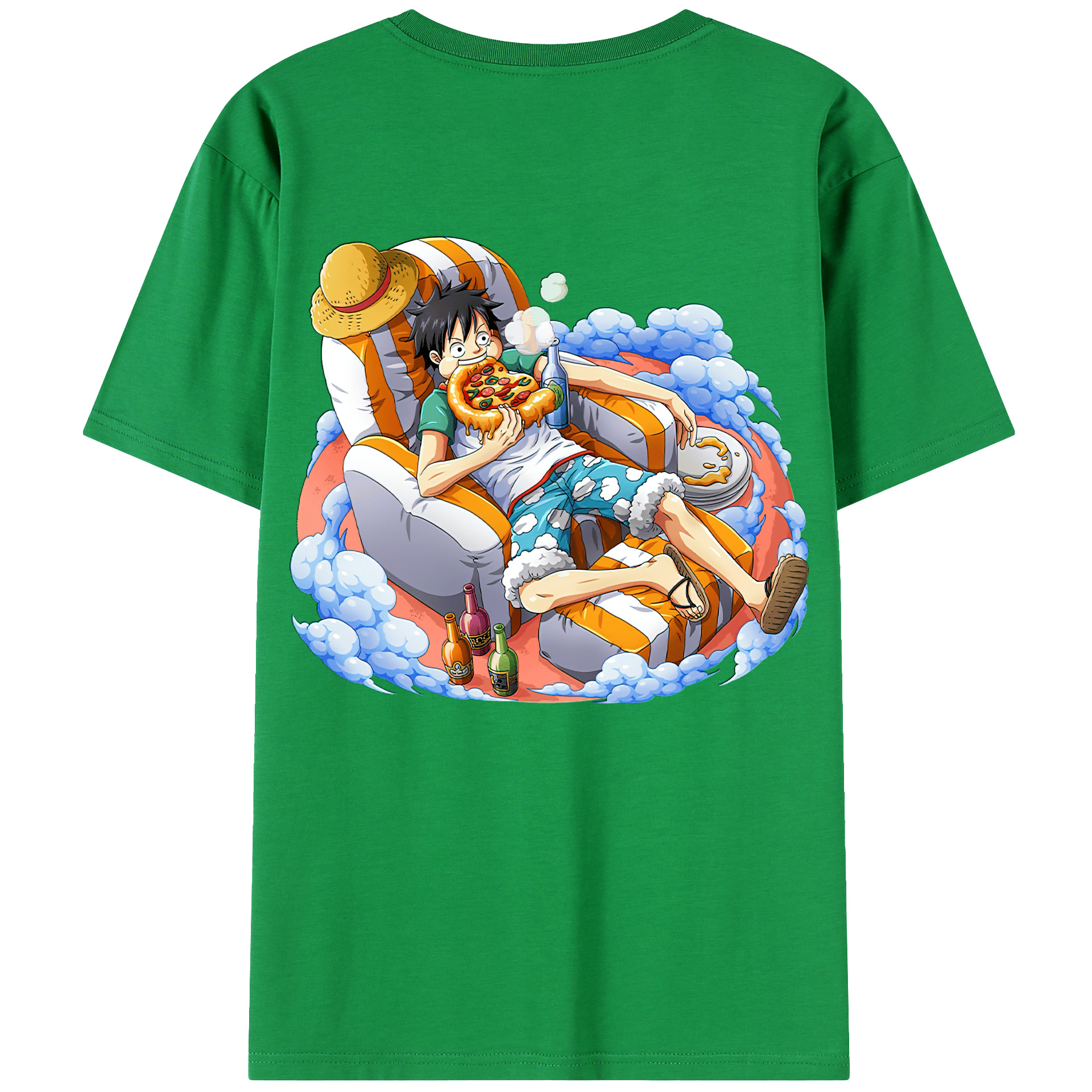 ワンピース モンキー・D・ルフィ ONE PIECE Monkey D. Luffy 綿100％ メンズ半袖Tシャツ（バックプリント） 通気性