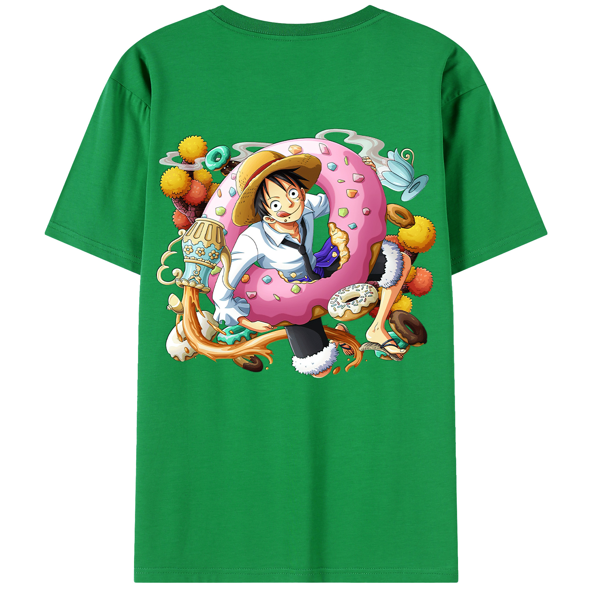 ワンピース モンキー・D・ルフィ ONE PIECE Monkey D. Luffy 綿100％ メンズ半袖Tシャツ（バックプリント） 通気性