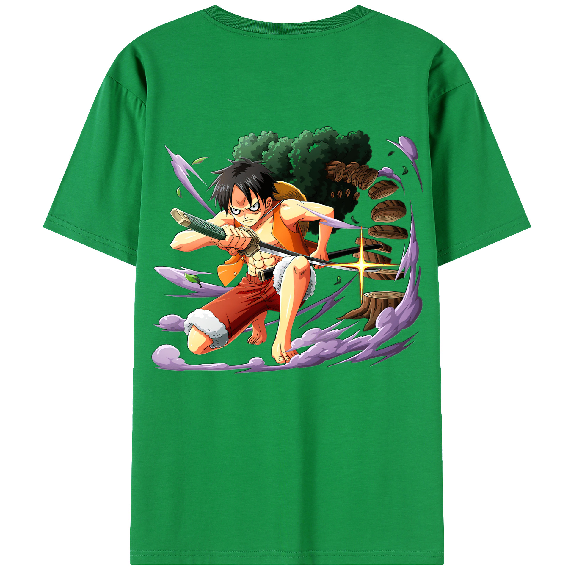 ワンピース モンキー・D・ルフィ ONE PIECE Monkey D. Luffy 綿100％ メンズ半袖Tシャツ（バックプリント） 通気性