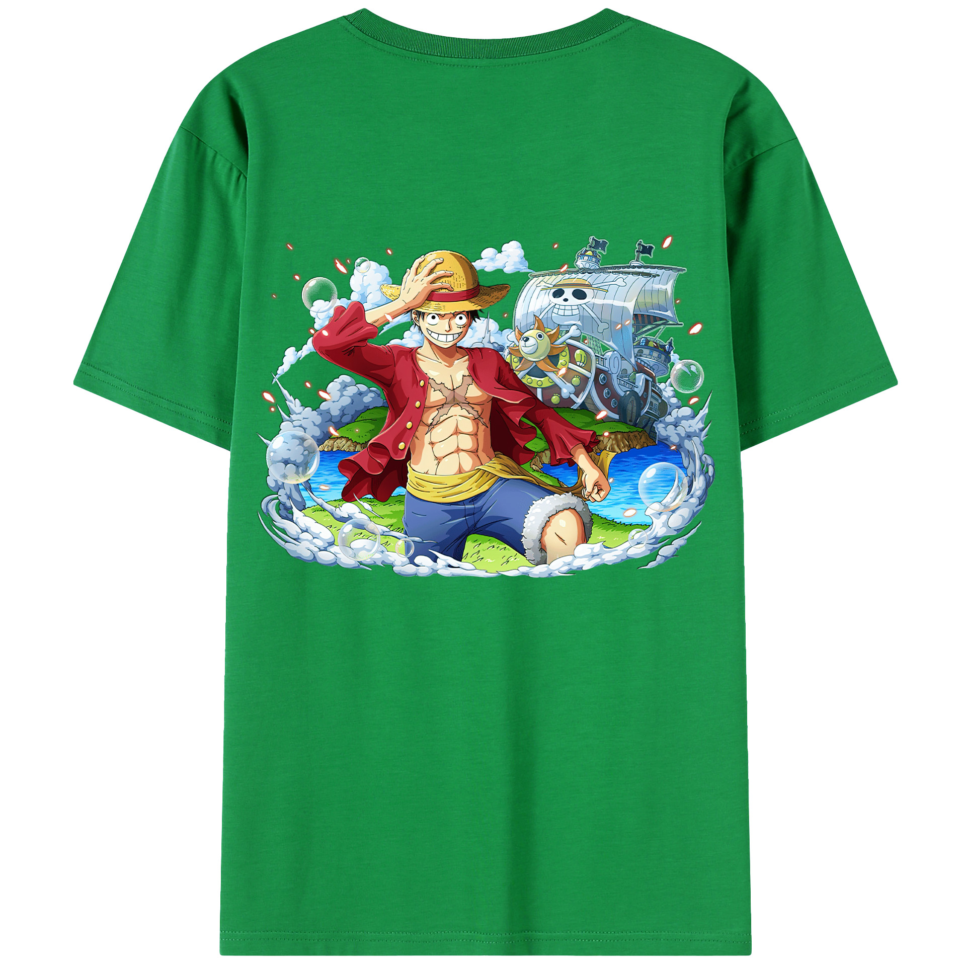 ワンピース モンキー・D・ルフィ ONE PIECE Monkey D. Luffy 綿100％ メンズ半袖Tシャツ（バックプリント） 通気性