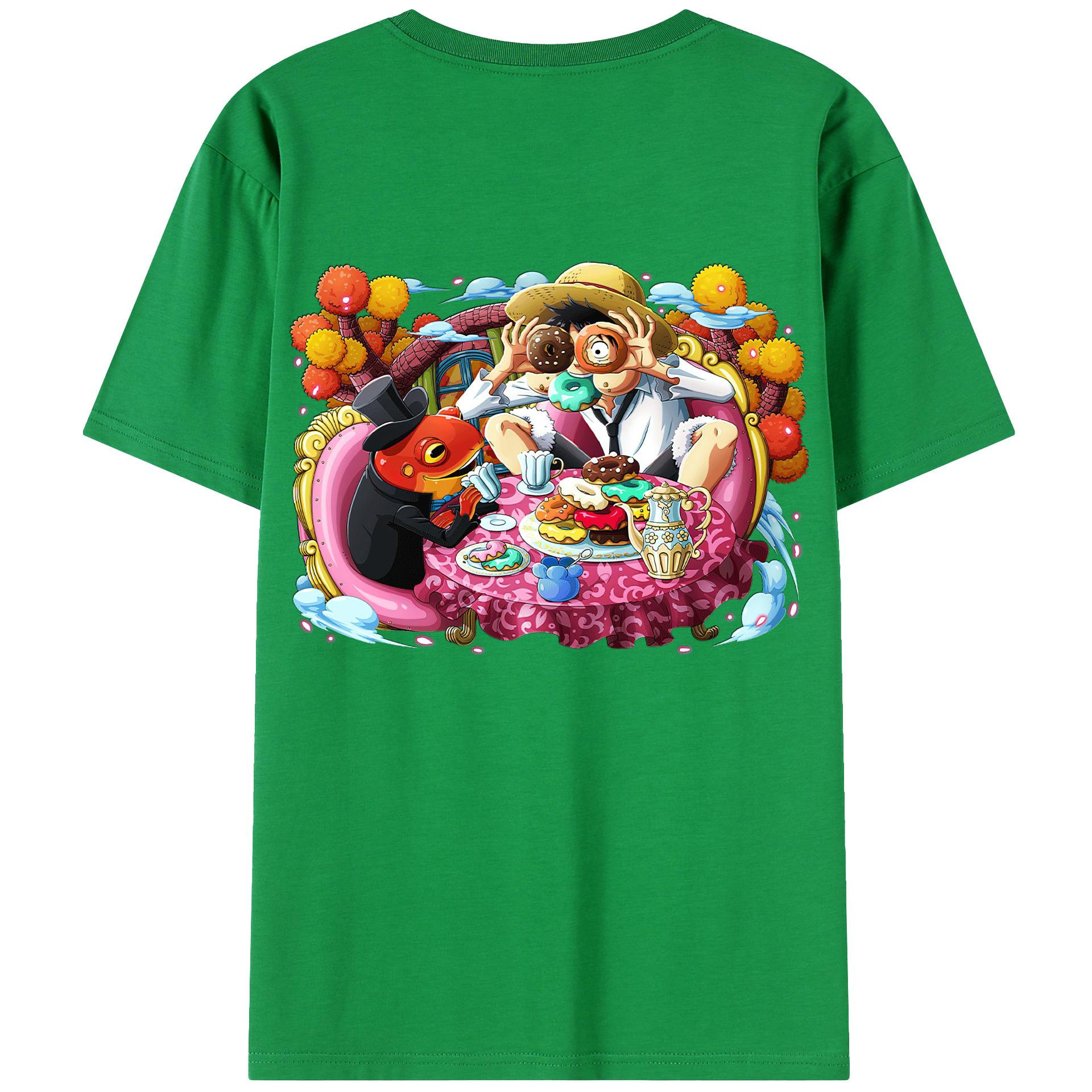 ワンピース モンキー・D・ルフィ ONE PIECE Monkey D. Luffy 綿100％ メンズ半袖Tシャツ（バックプリント） 通気性