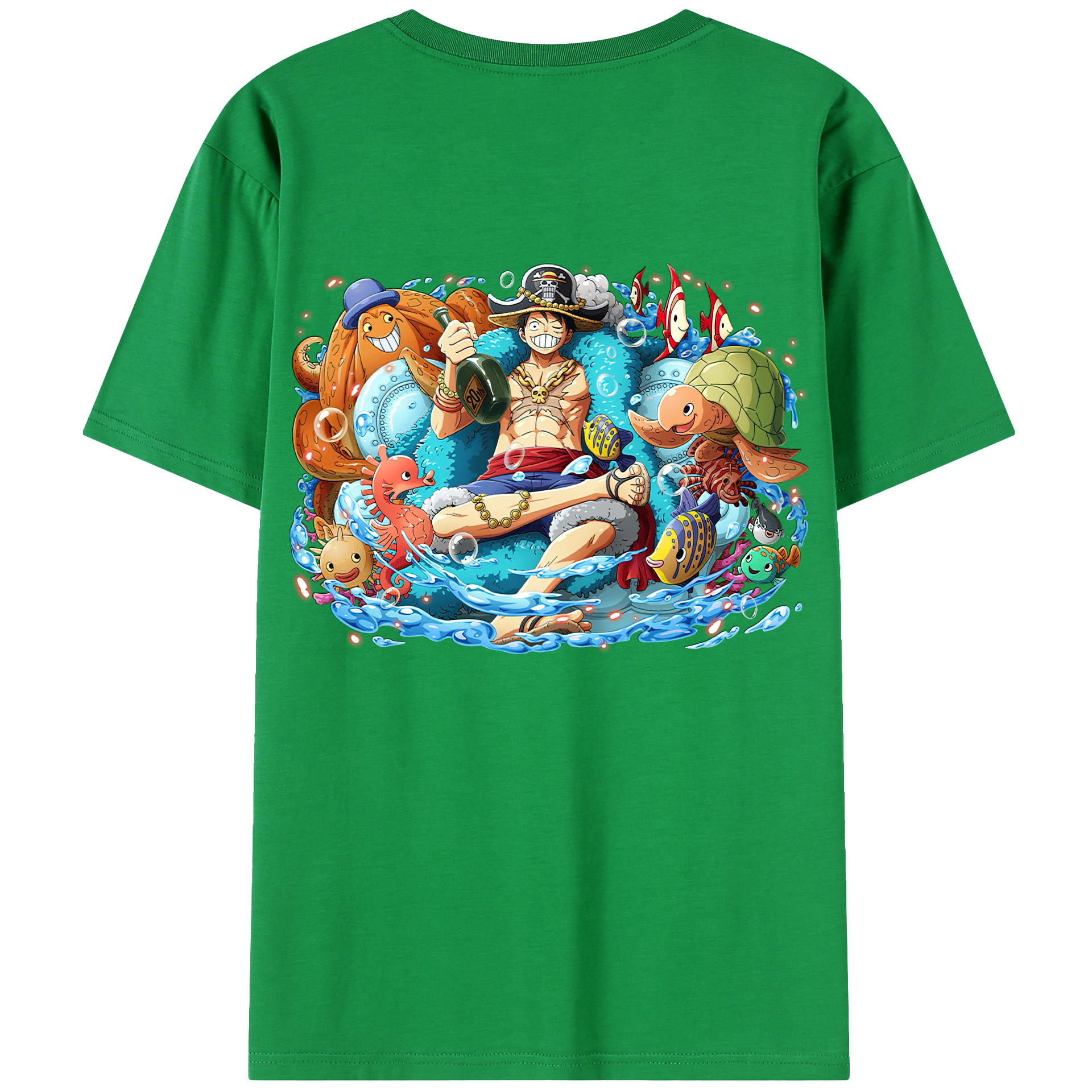 ワンピース モンキー・D・ルフィ ONE PIECE Monkey D. Luffy 綿100％ メンズ半袖Tシャツ（バックプリント） 通気性