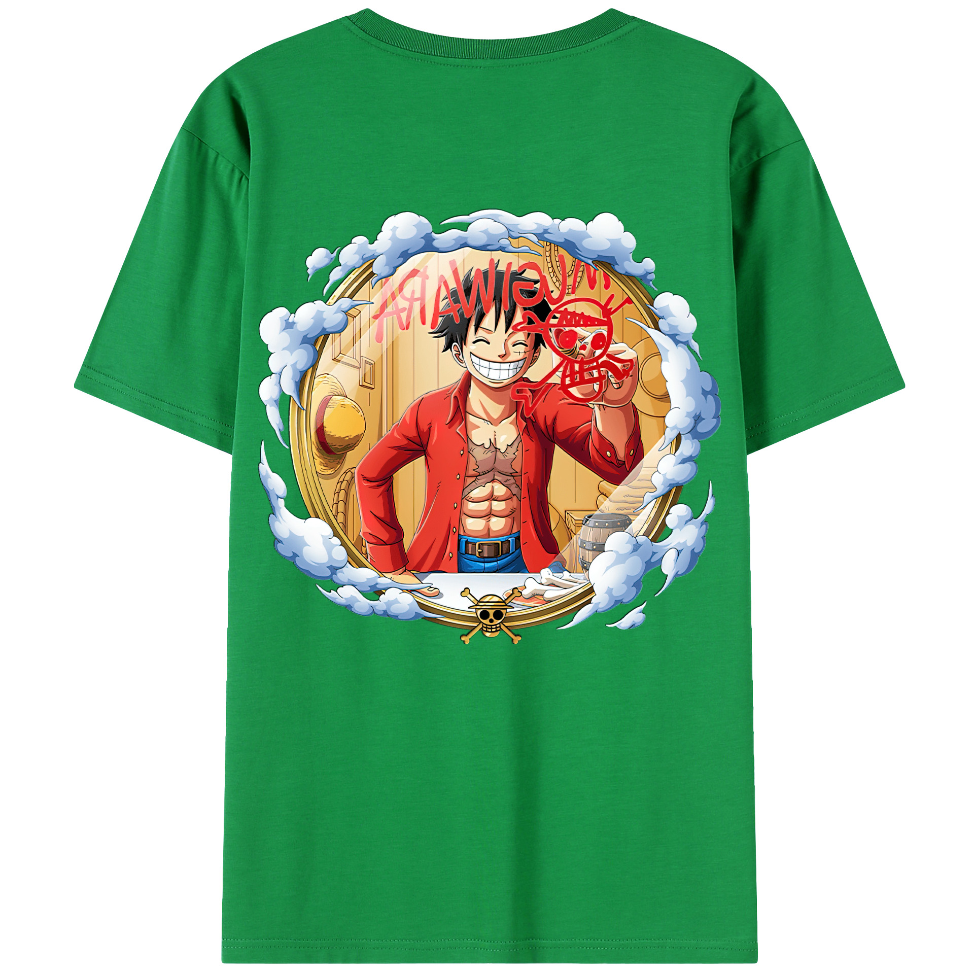 ワンピース モンキー・D・ルフィ ONE PIECE Monkey D. Luffy 綿100％ メンズ半袖Tシャツ（バックプリント） 通気性